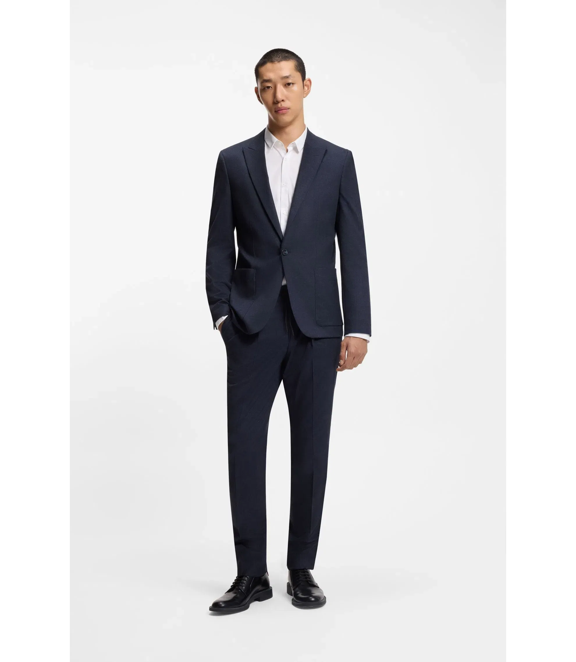 Hugo Melange Slim Fit Trousers In Stretch Flannel Dark Blue