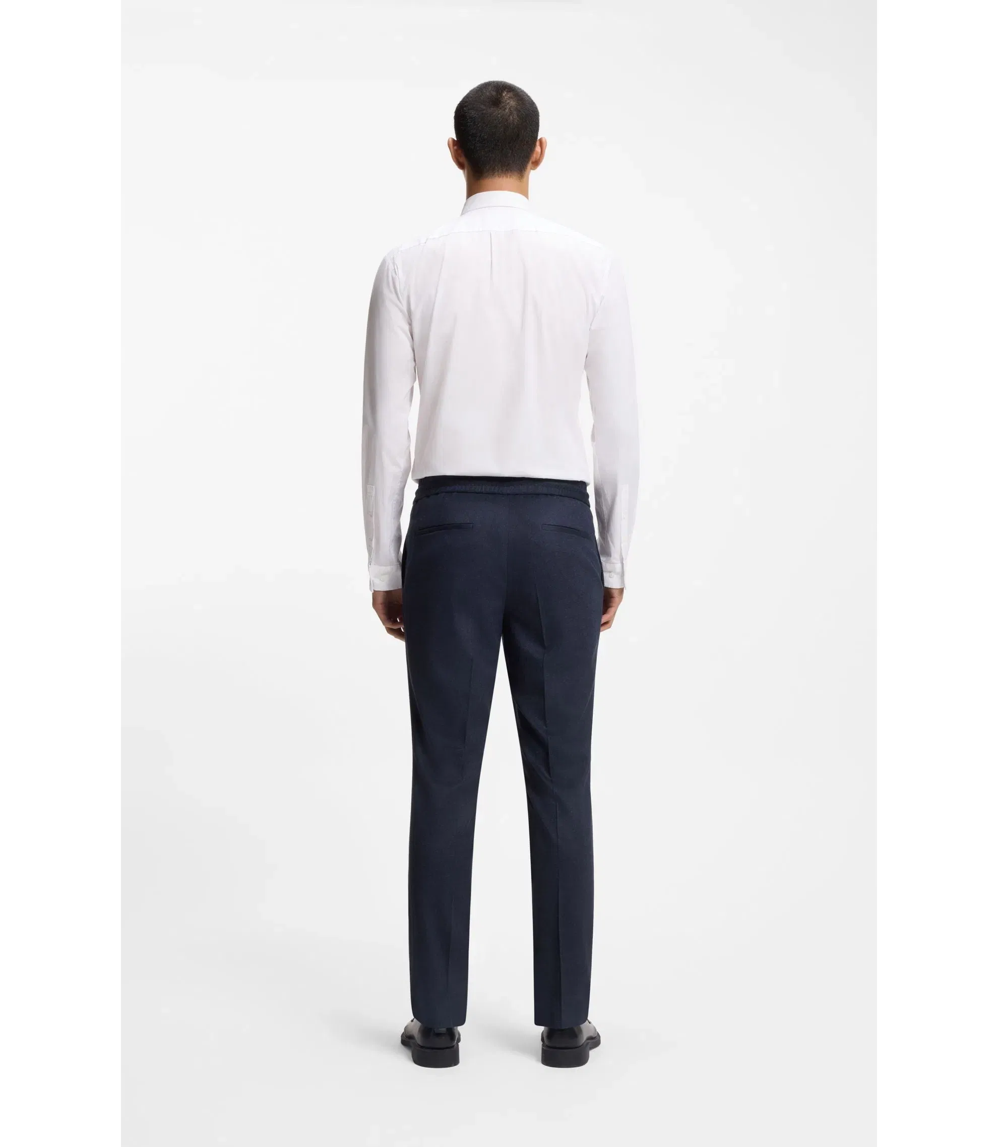 Hugo Melange Slim Fit Trousers In Stretch Flannel Dark Blue