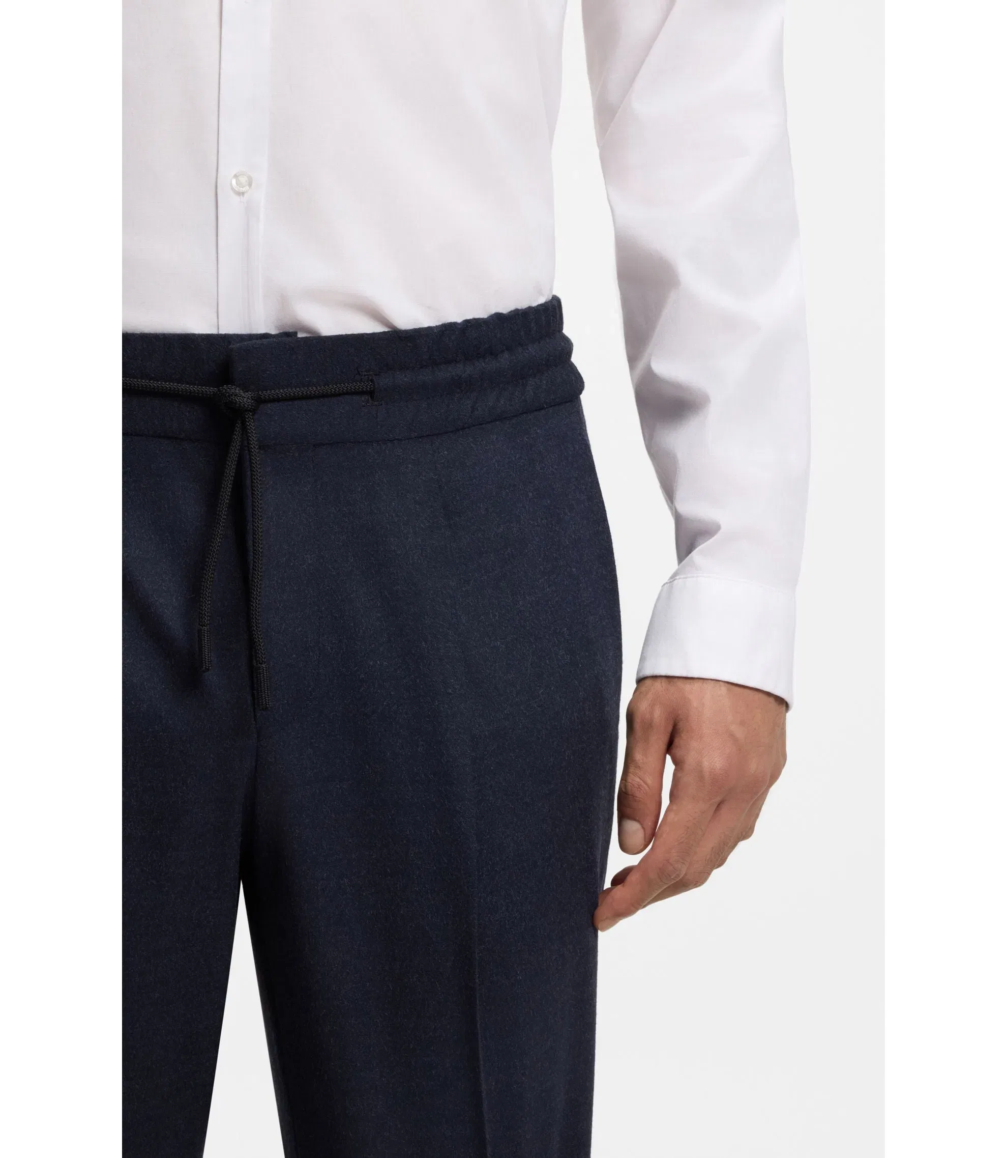 Hugo Melange Slim Fit Trousers In Stretch Flannel Dark Blue