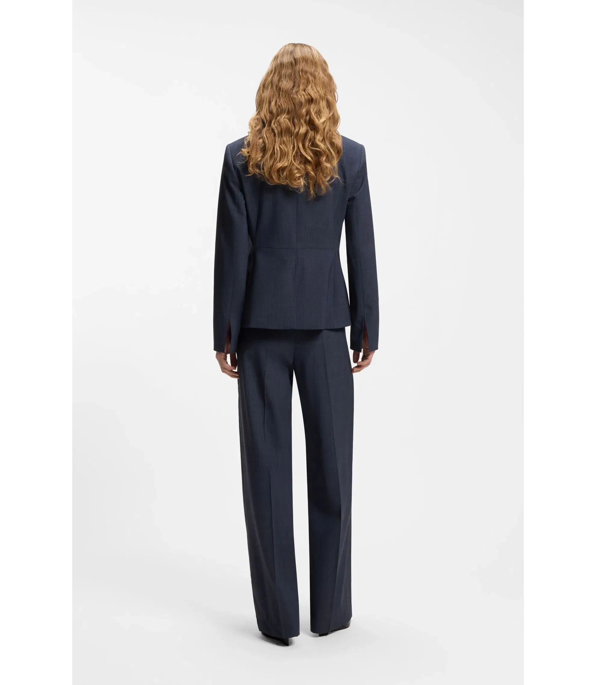 Boss Melange Slim Fit Blazer In Virgin Wool Dark Blue Women's