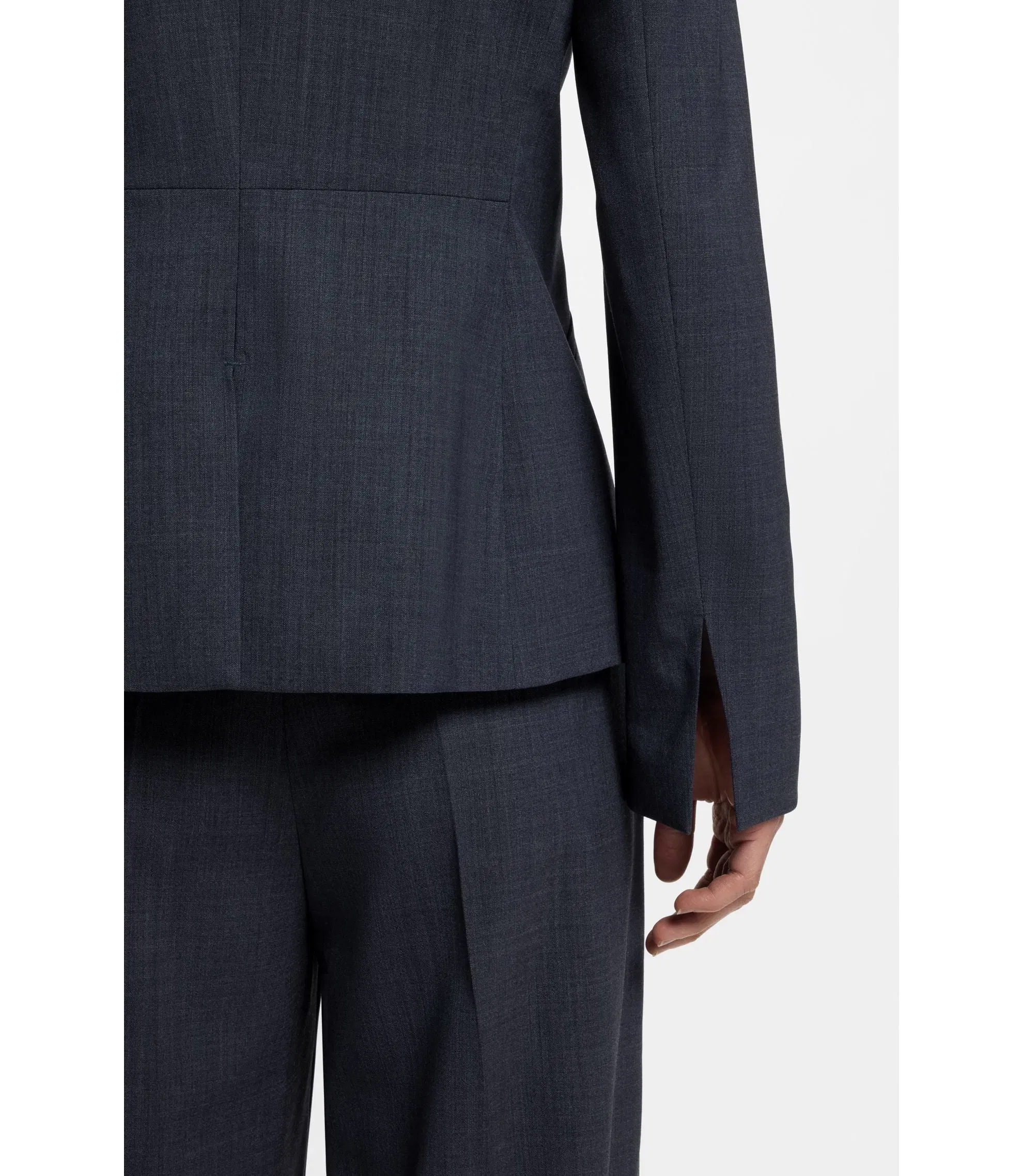 Boss Melange Slim Fit Blazer In Virgin Wool Dark Blue Women's
