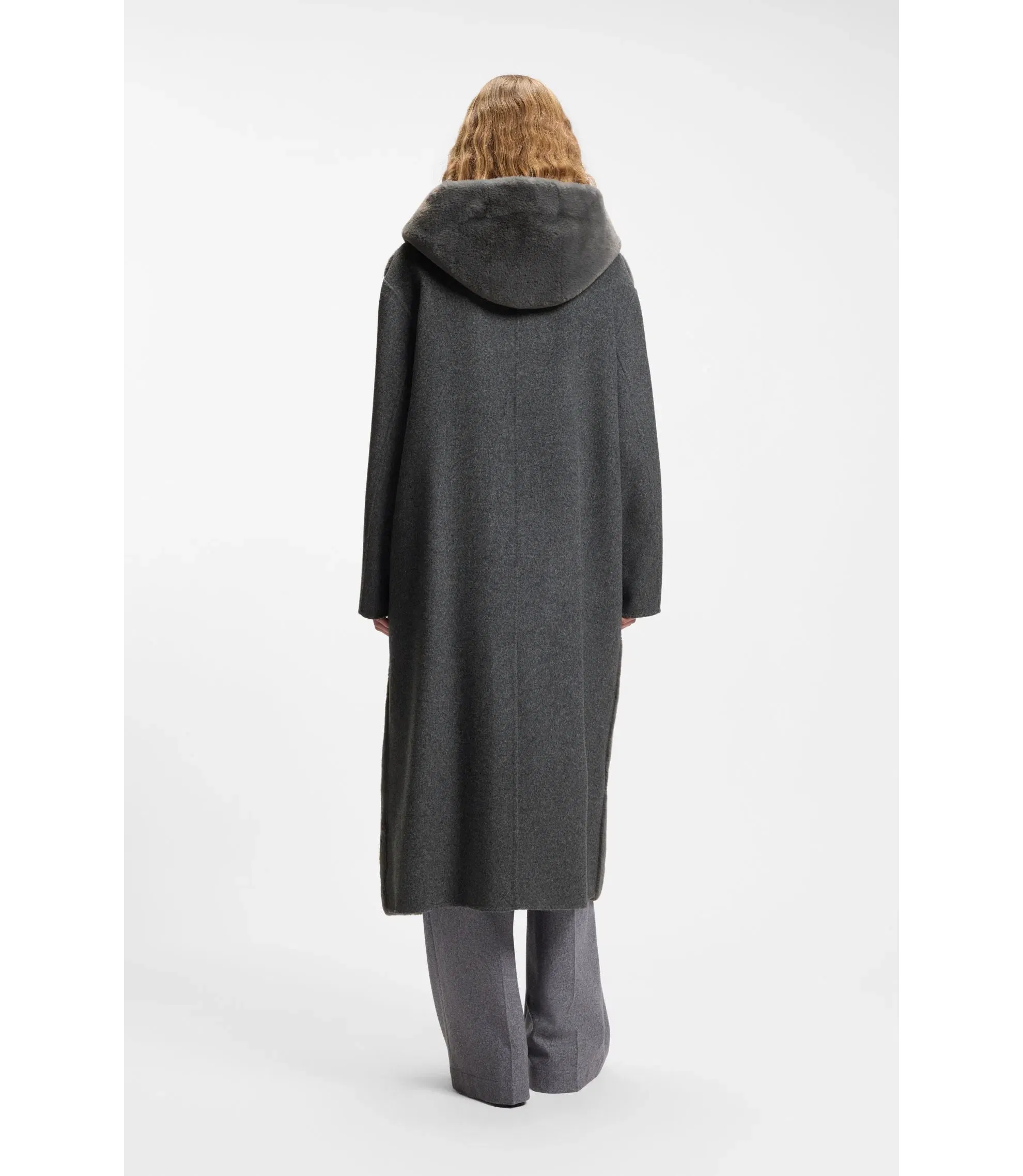 Boss Melange Coat In A Wool Blend Dark Grey Women's
