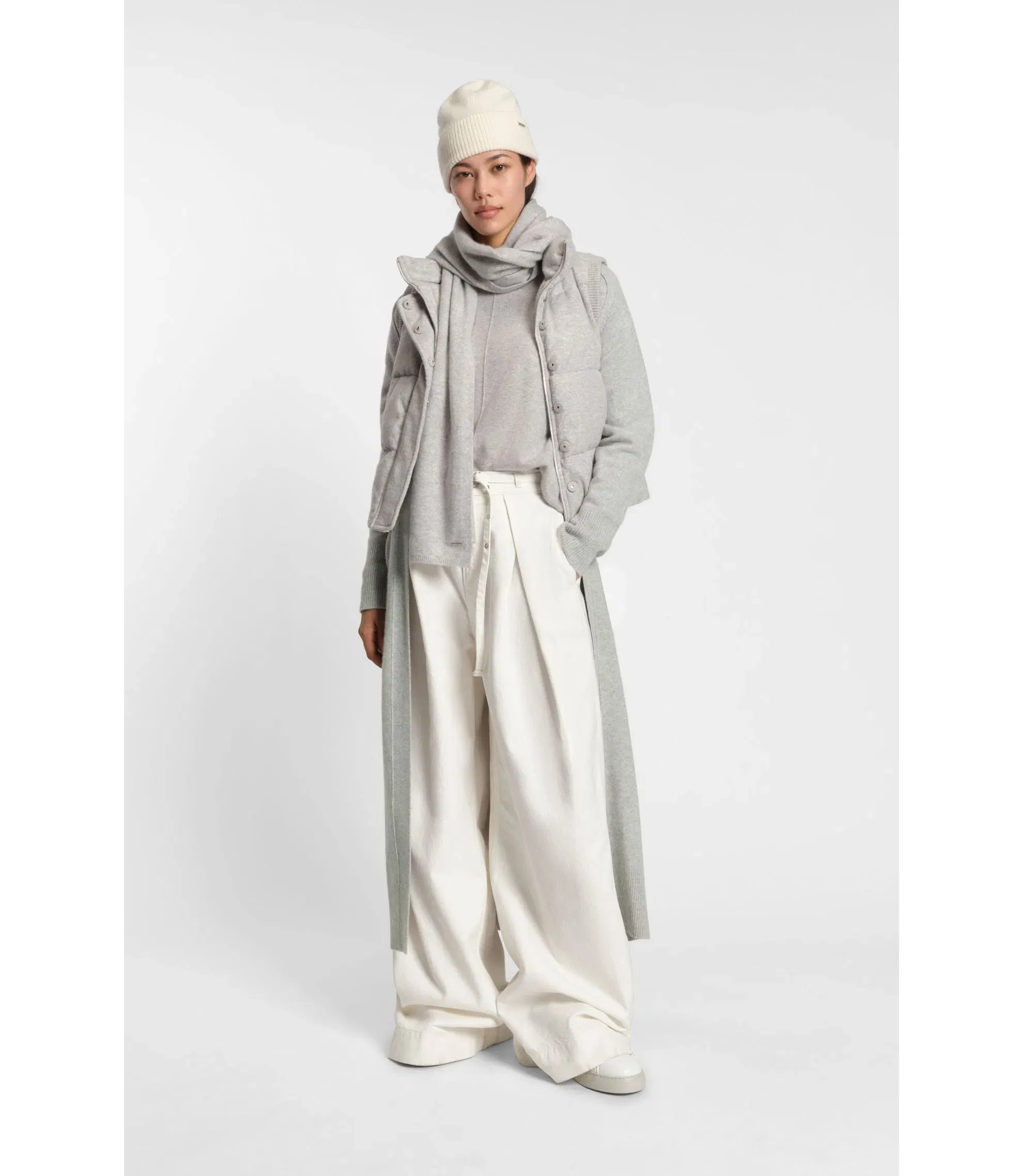 Boss Melange Cashmere Cardigan With Belt Light Grey Women's