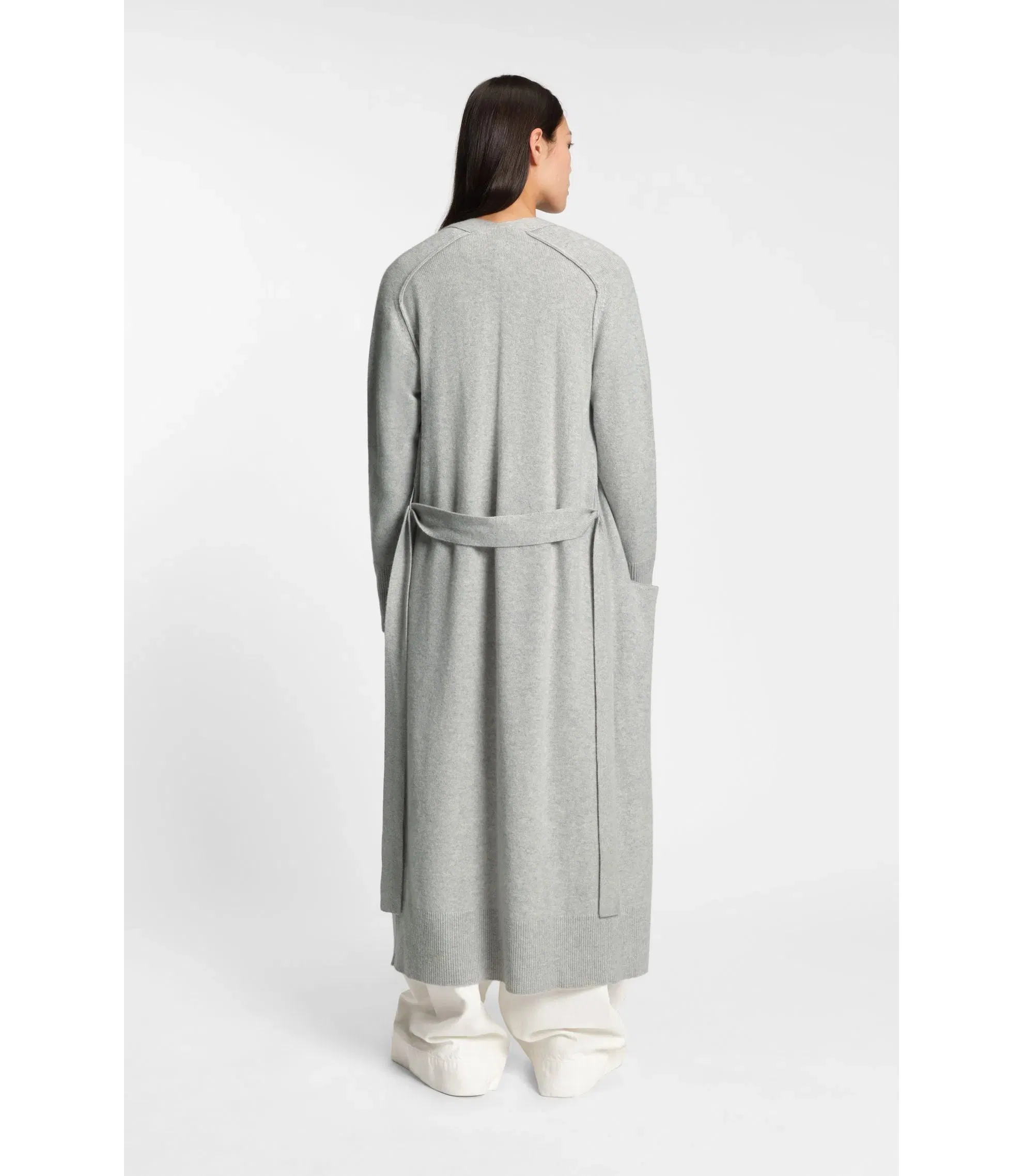 Boss Melange Cashmere Cardigan With Belt Light Grey Women's