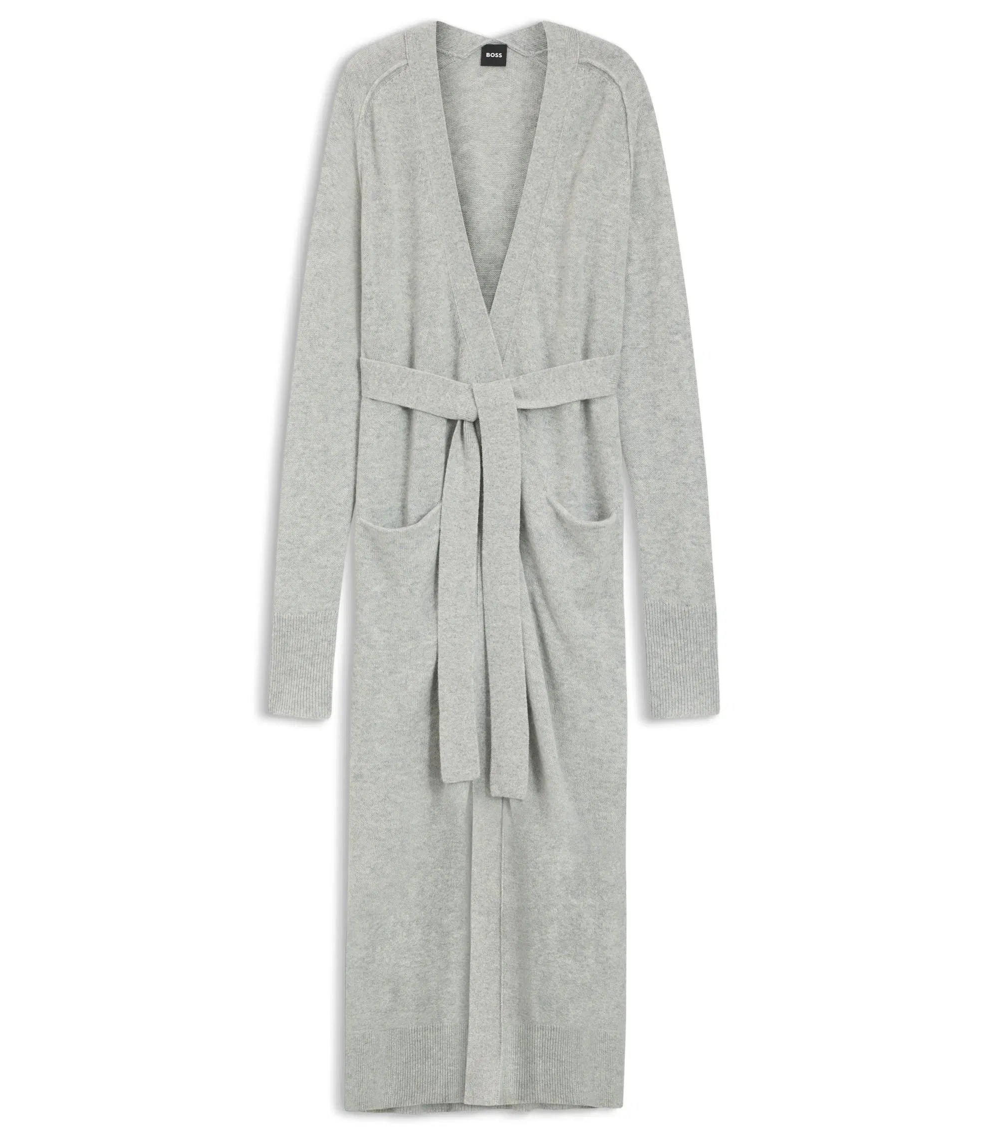 Boss Melange Cashmere Cardigan With Belt Light Grey Women's