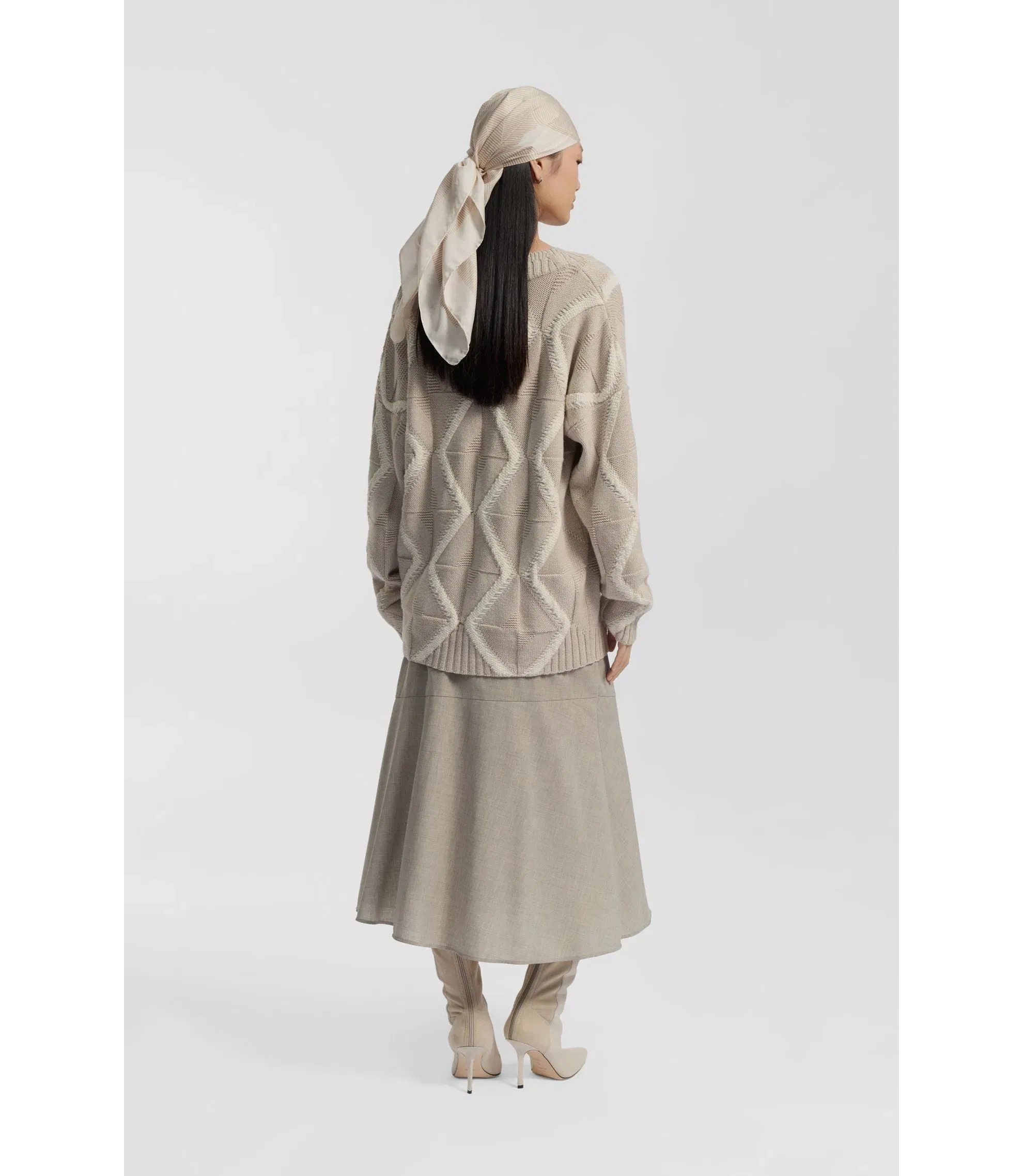 Boss Melange A Line Skirt In Virgin Wool Light Beige Women's