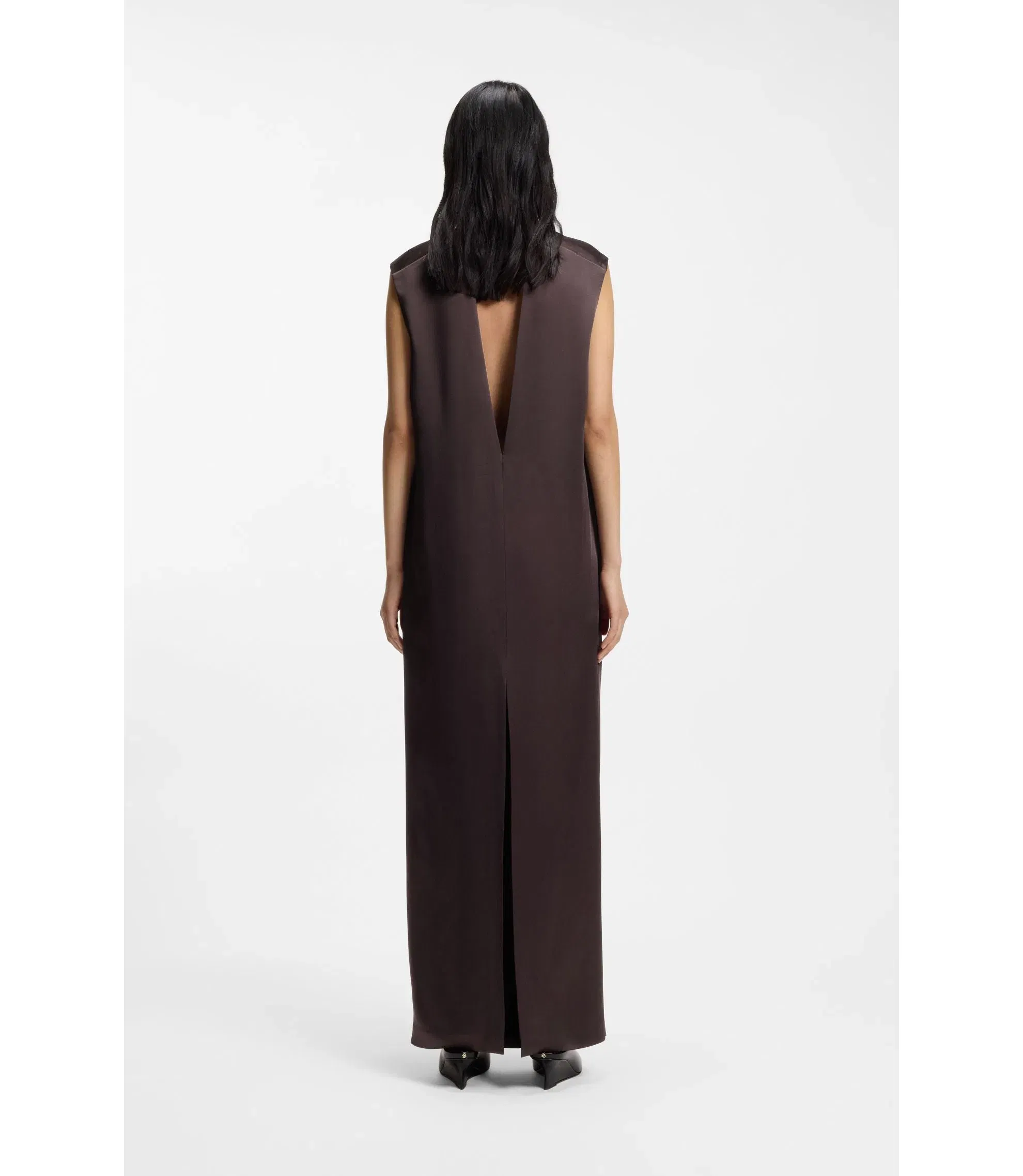 Boss Maxi Dress In High Shine Sable Dark Brown Women's