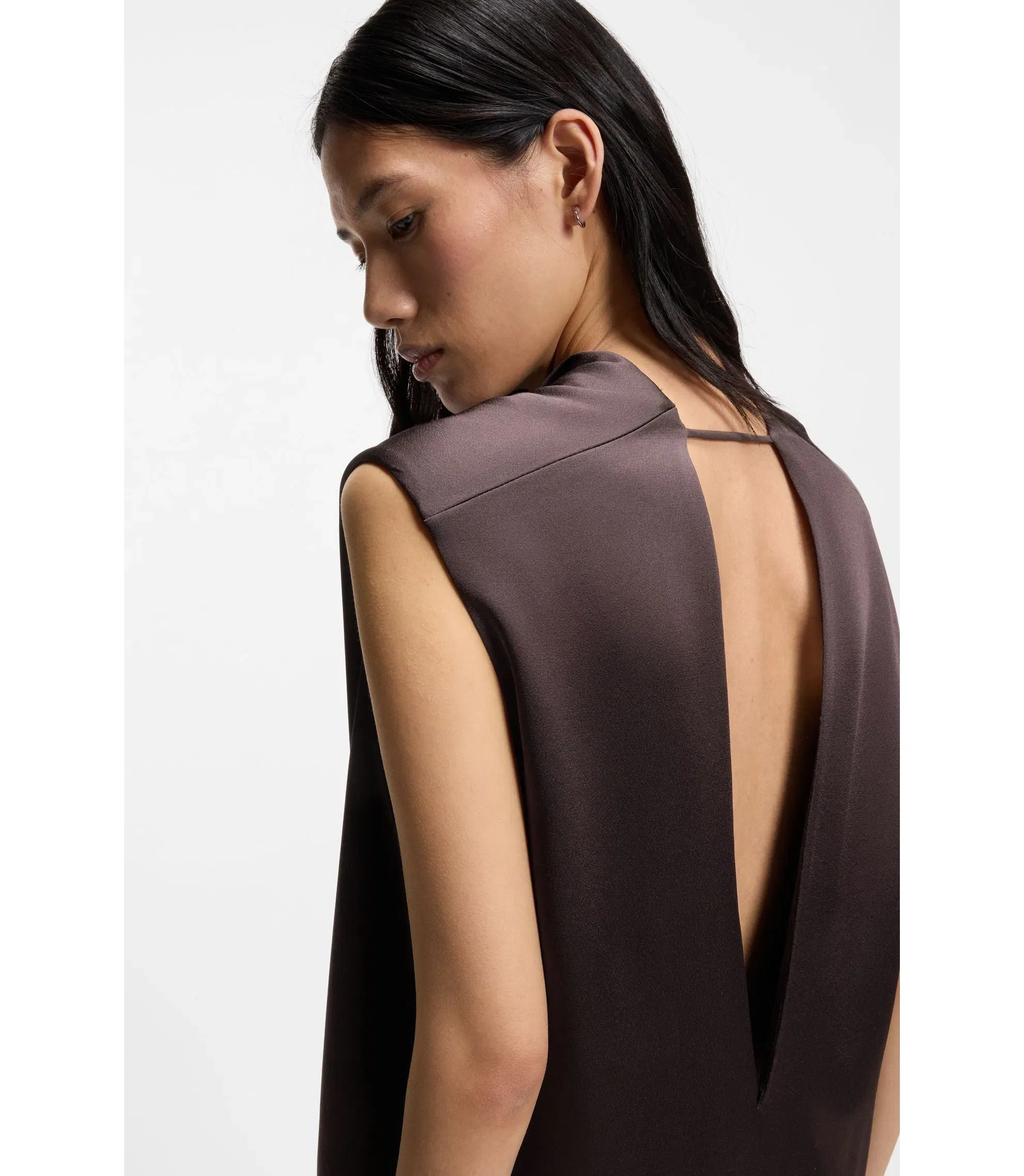 Boss Maxi Dress In High Shine Sable Dark Brown Women's