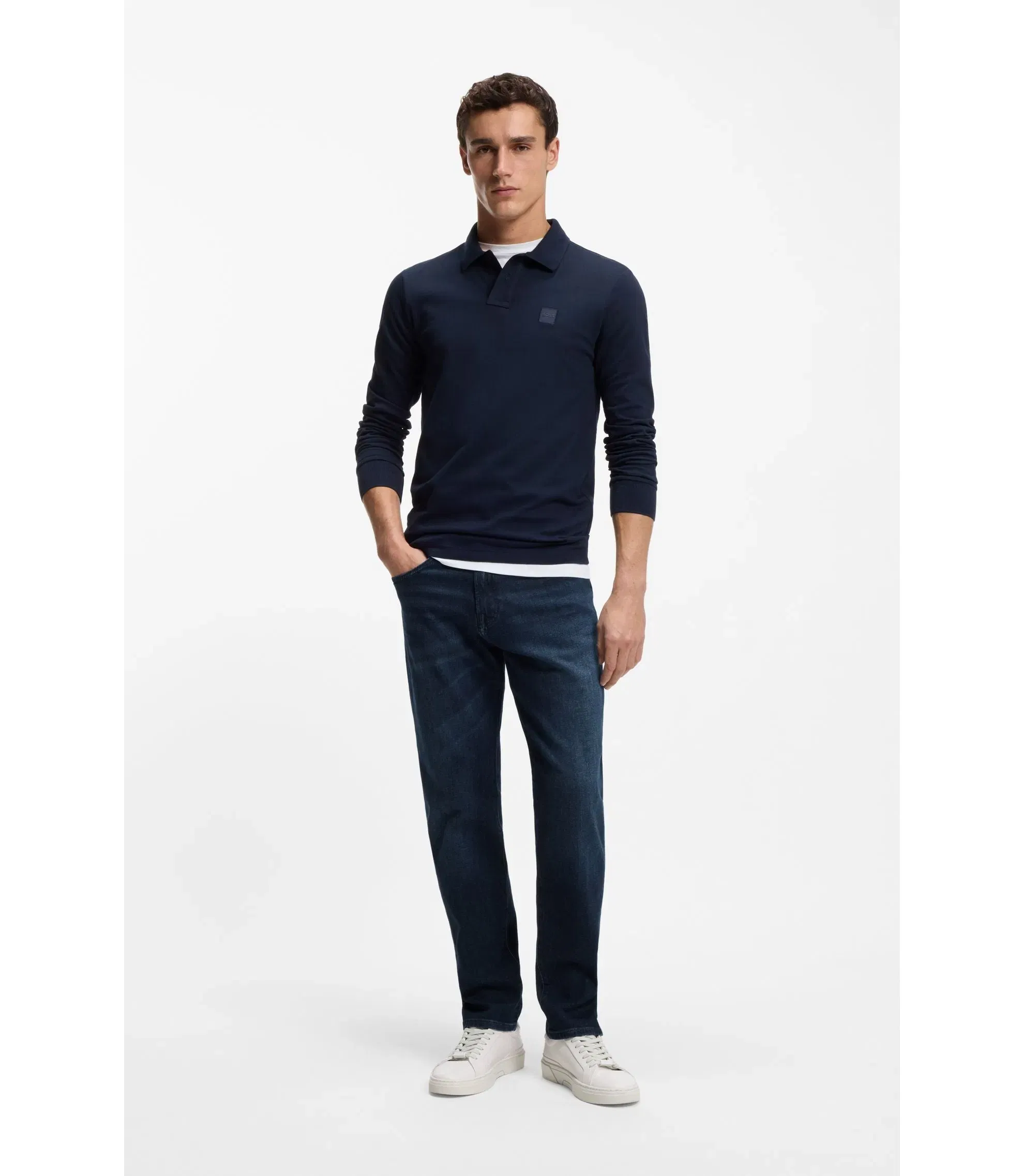 Boss Maine Regular Fit Jeans In Blue Comfort Stretch Denim Dark Blue