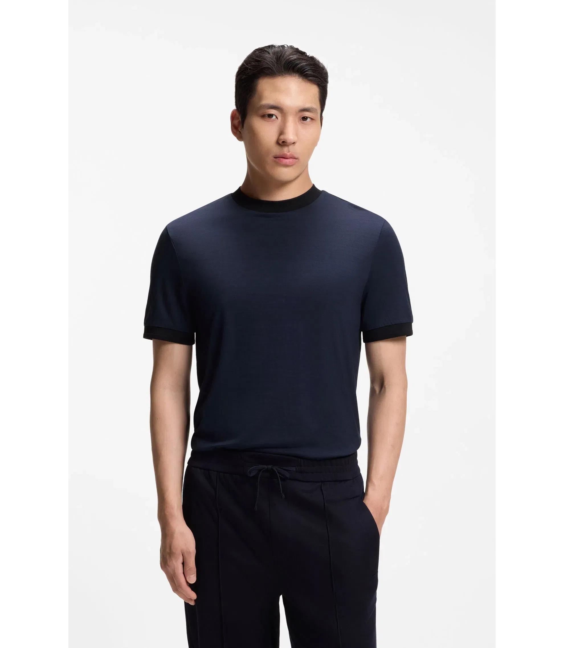 Boss Luxe Travel Wool T-Shirt With Fk Collar Light Blue