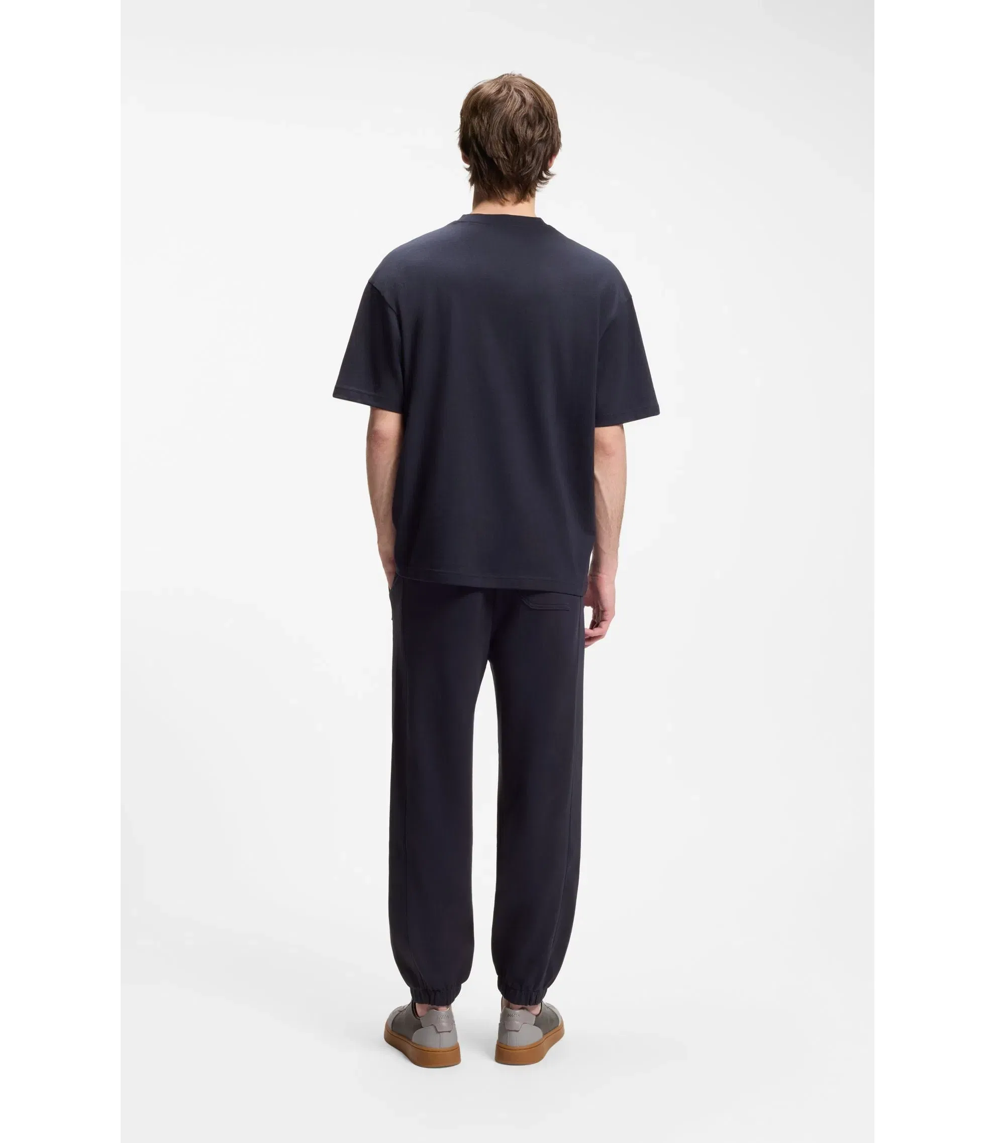 Hugo Loose Fit T-Shirt In Cotton With Suede Logo Badge Dark Blue