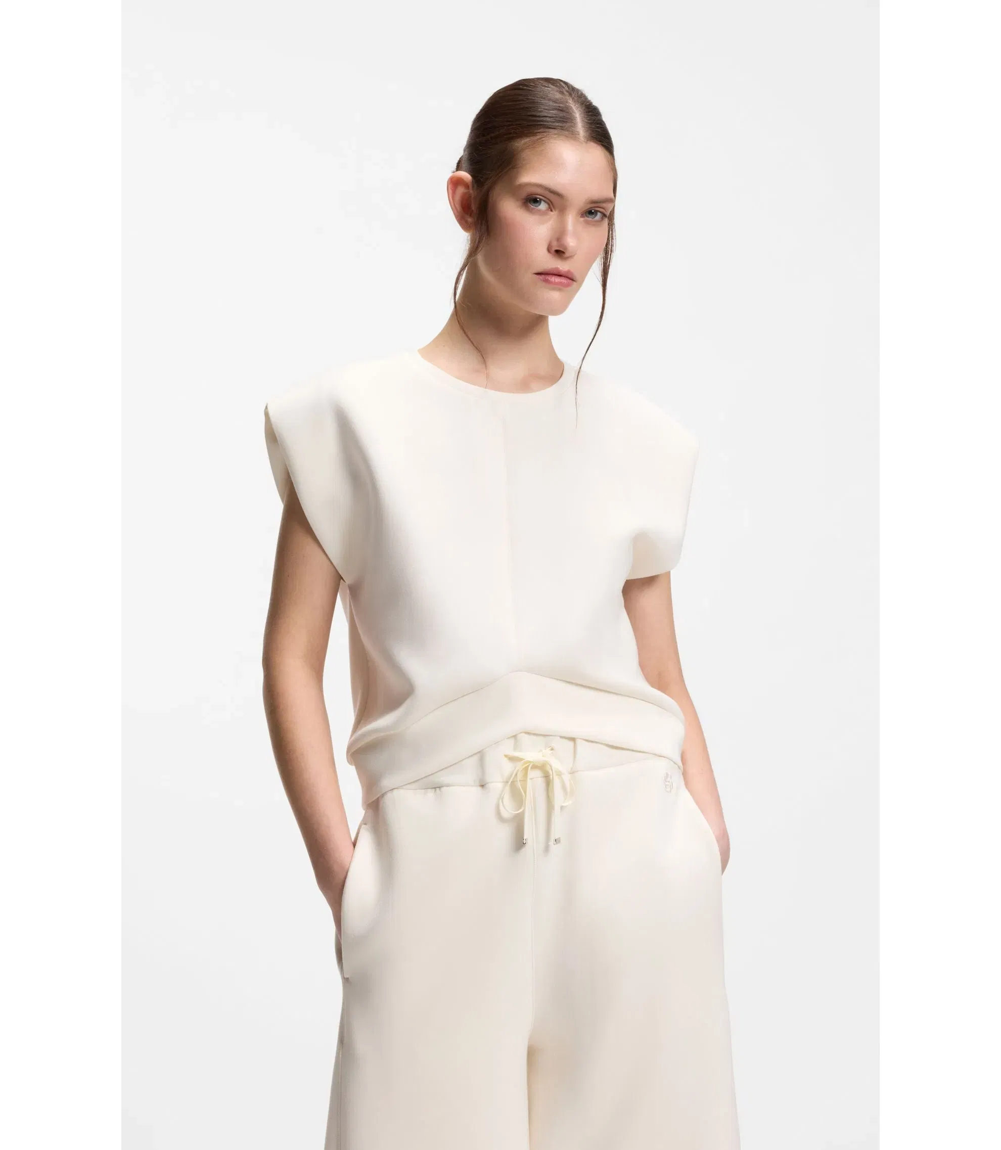 Boss Loose Fit Sweatshirt With V Cut Hemline White Women's