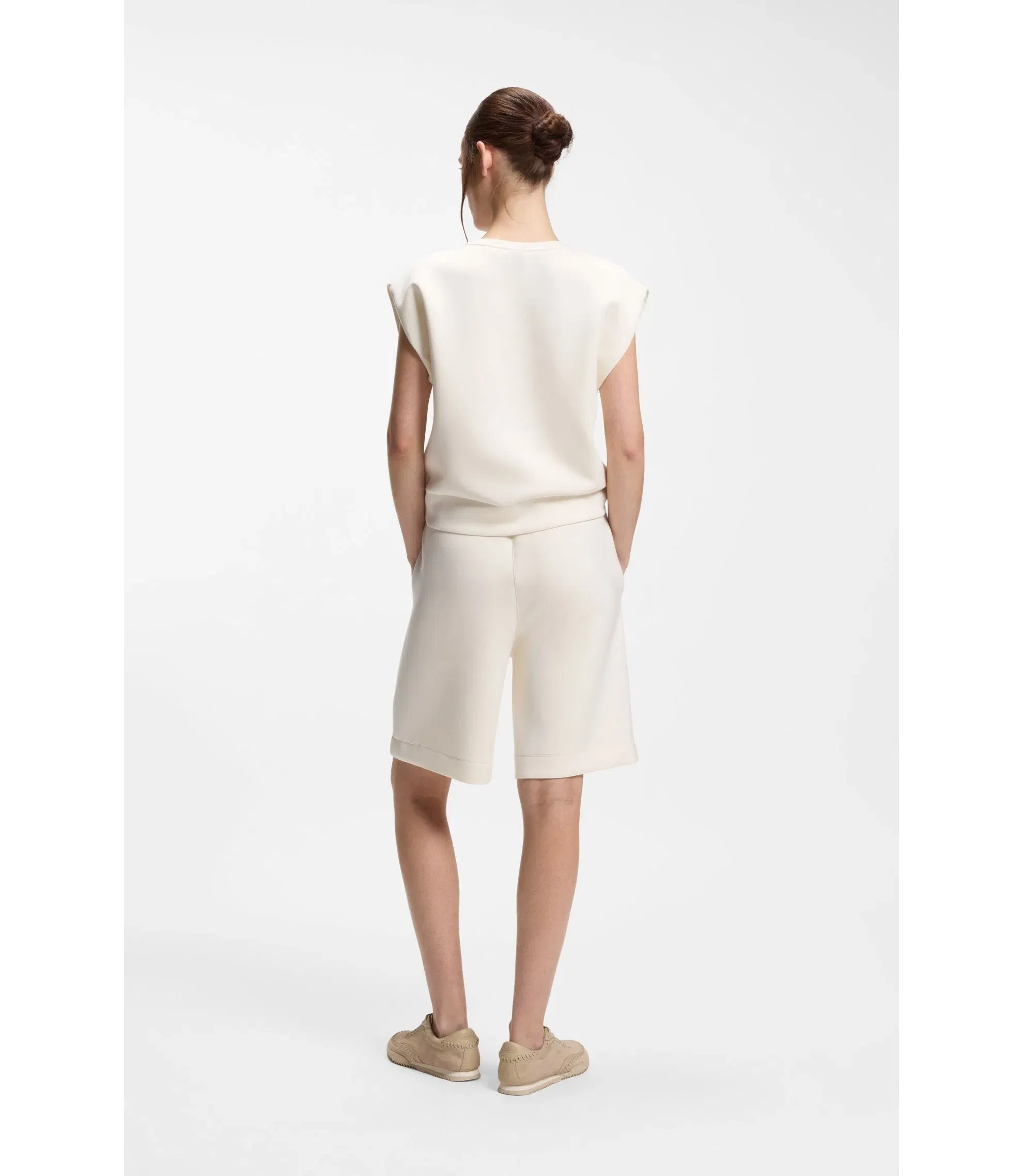 Boss Loose Fit Sweatshirt With V Cut Hemline White Women's