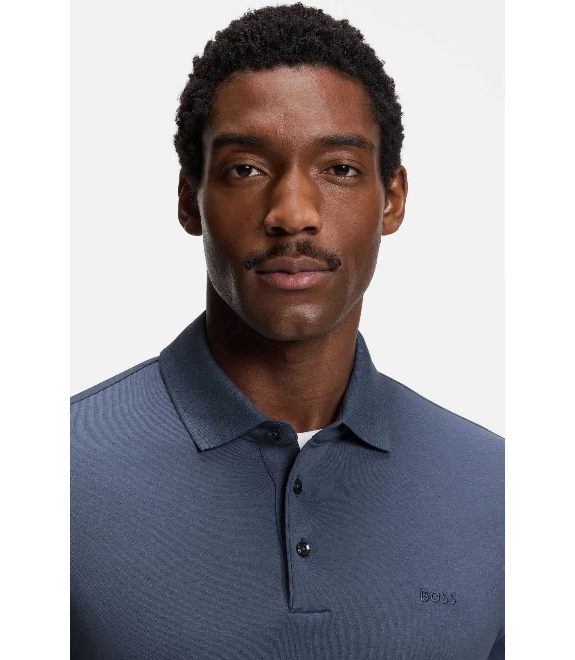 Boss Long Sleeved Polo Shirt In Interlock Cotton With Logo Light Blue