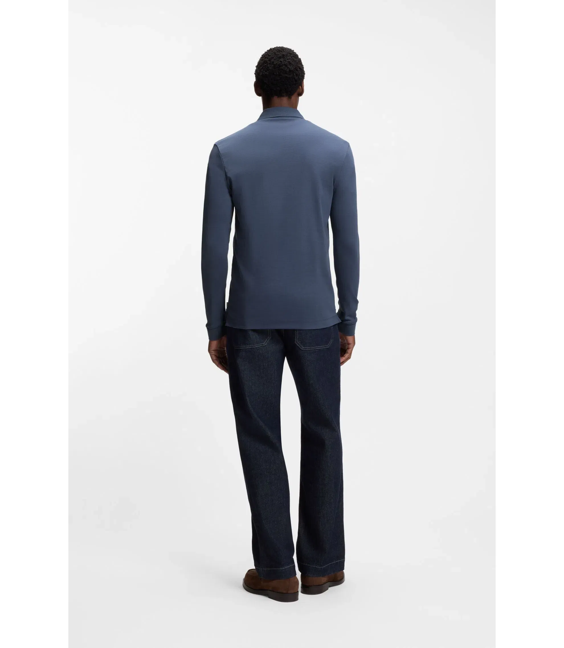Boss Long Sleeved Polo Shirt In Interlock Cotton With Logo Light Blue