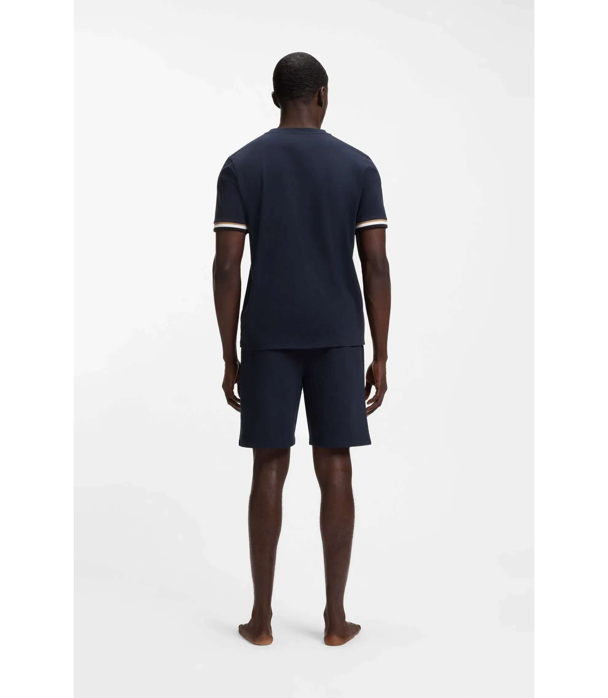 Boss Logo Print Shorts In Cotton Terry Dark Blue