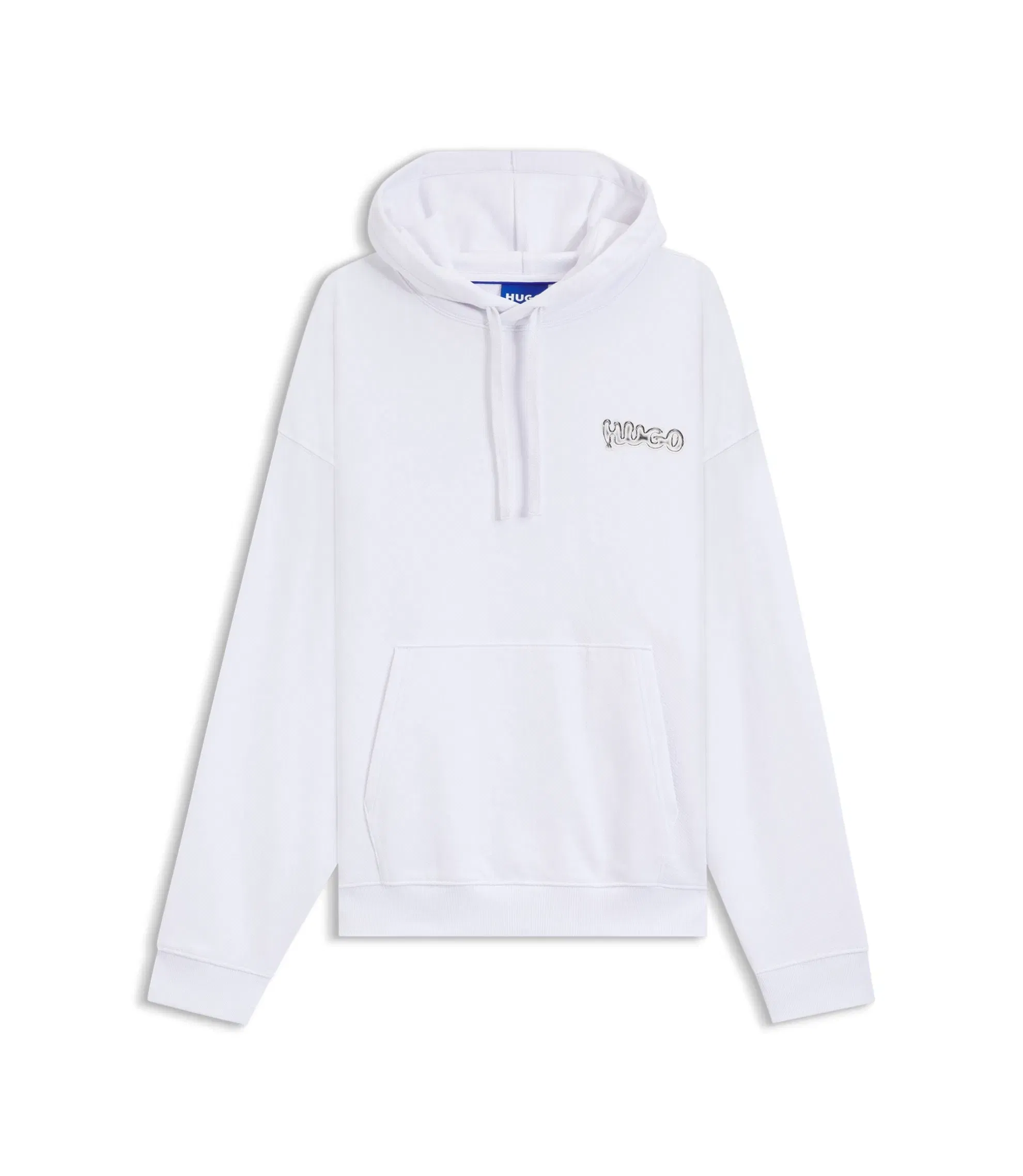 Hugo Logo Print Hoodie In Cotton Terry White