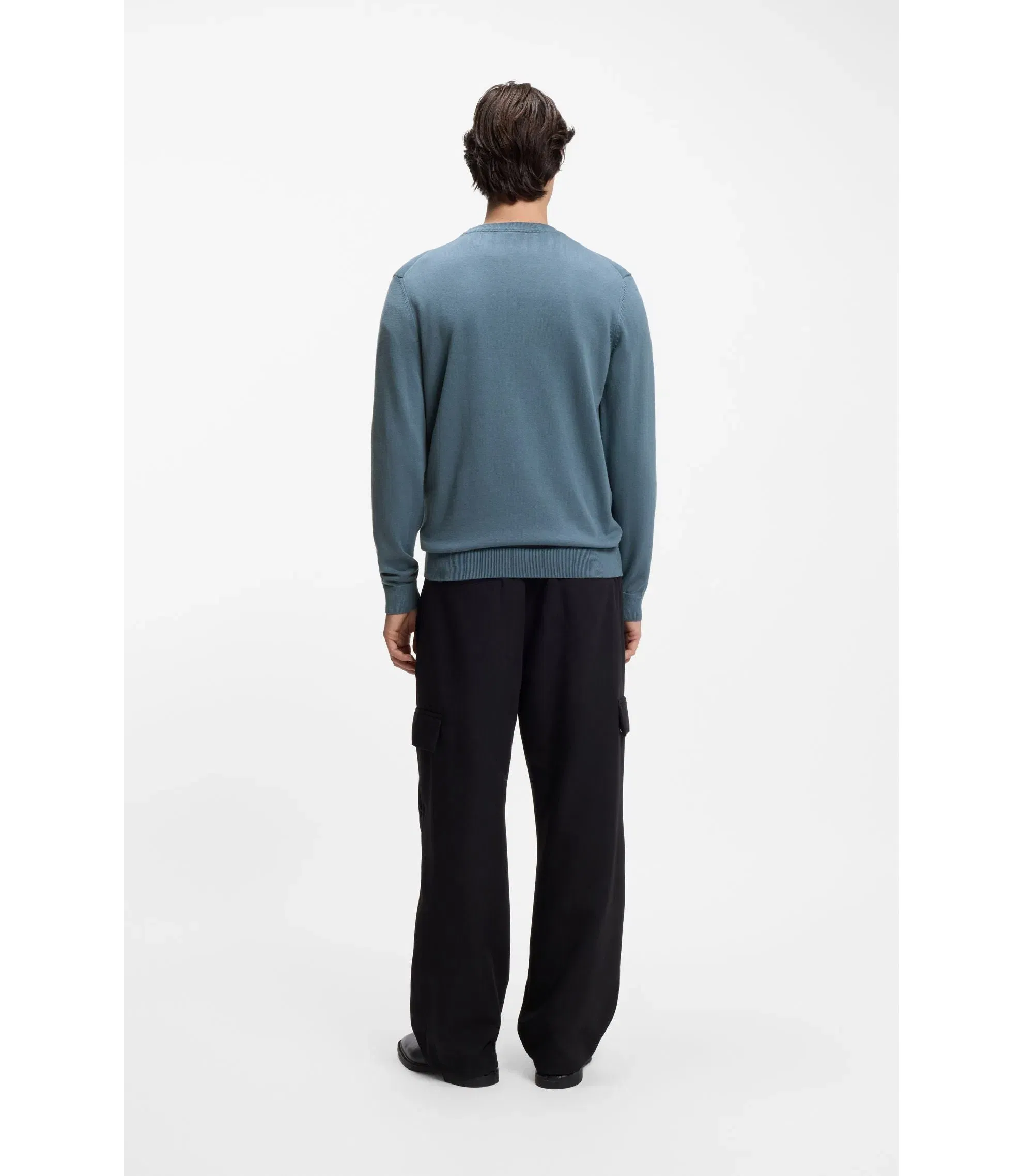 Hugo Logo Detail Sweater In Cotton Light Blue