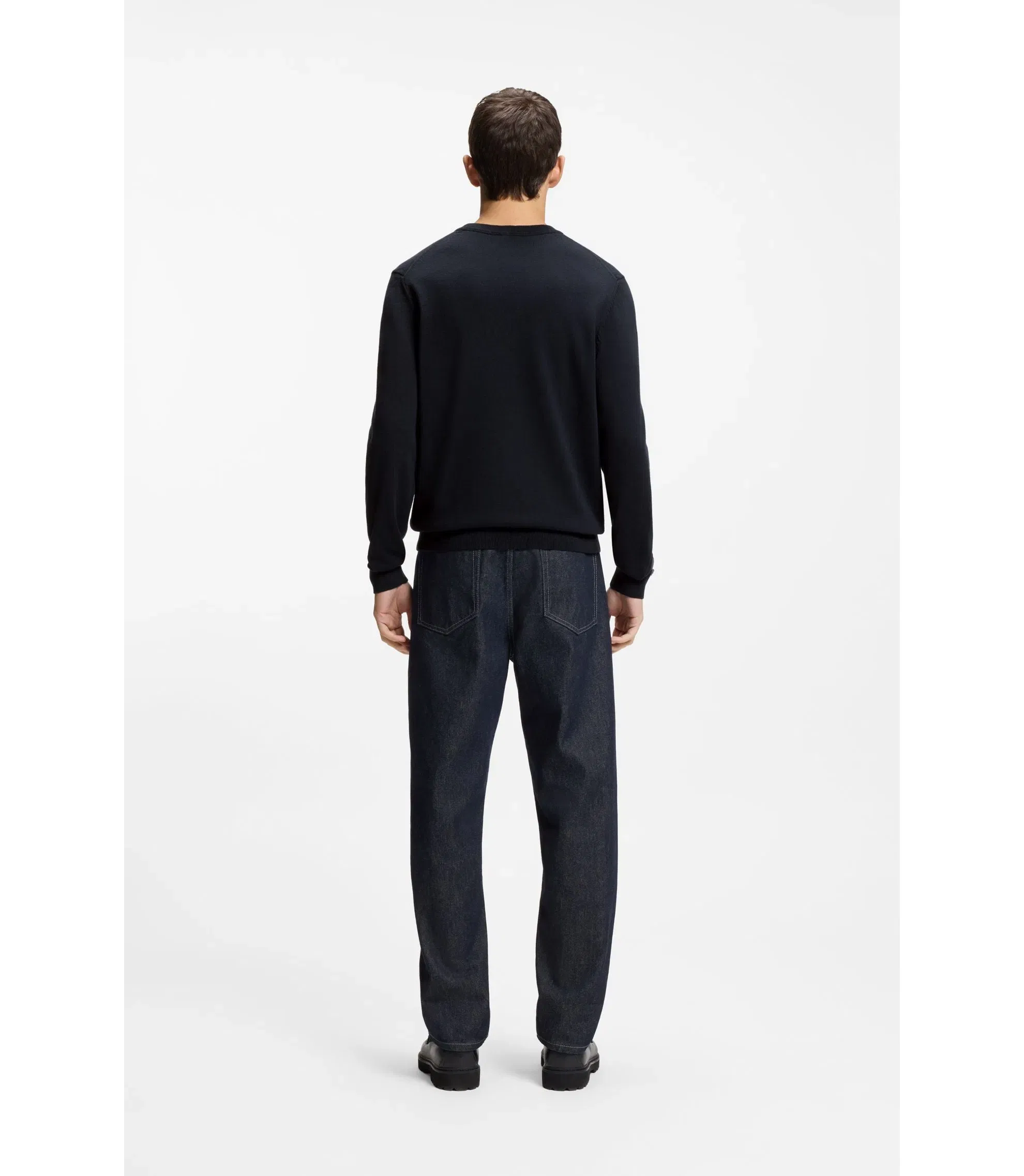 Hugo Logo Detail Sweater In Cotton Dark Blue