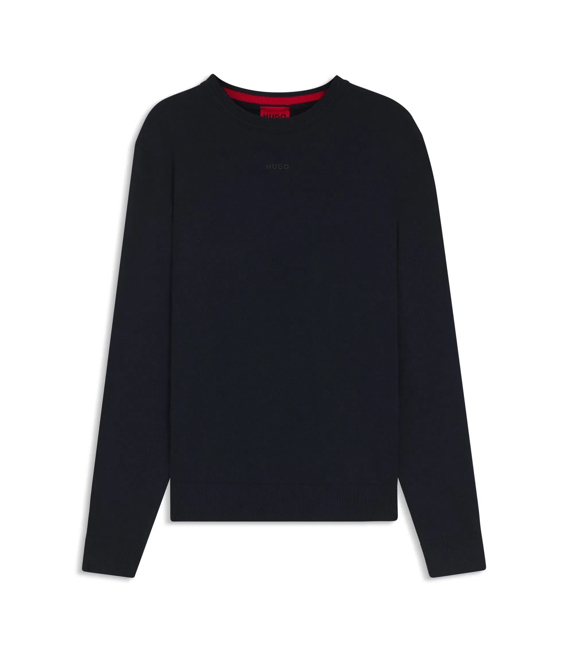 Hugo Logo Detail Sweater In Cotton Dark Blue