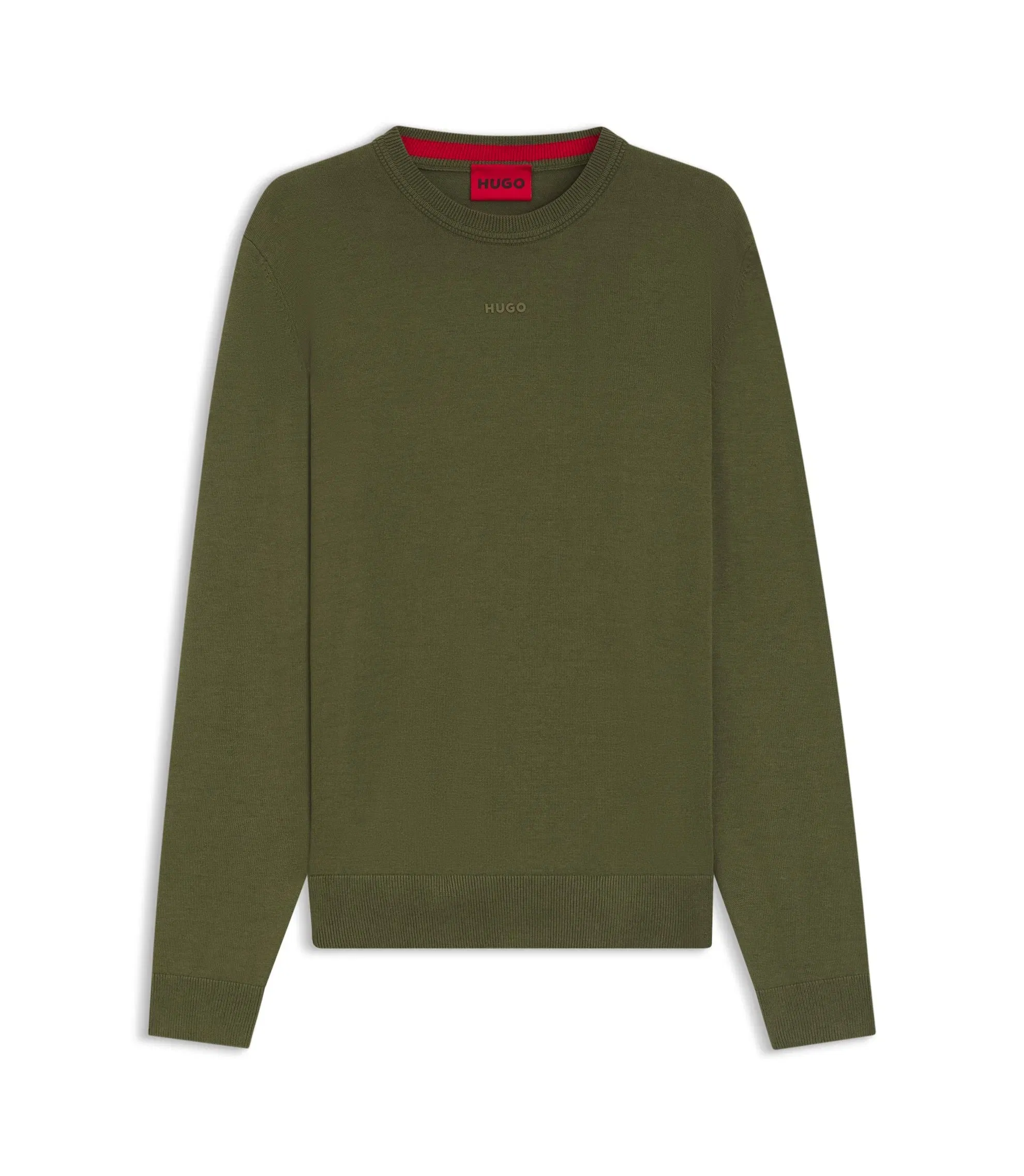 Hugo Logo Detail Sweater In Cotton Light Green