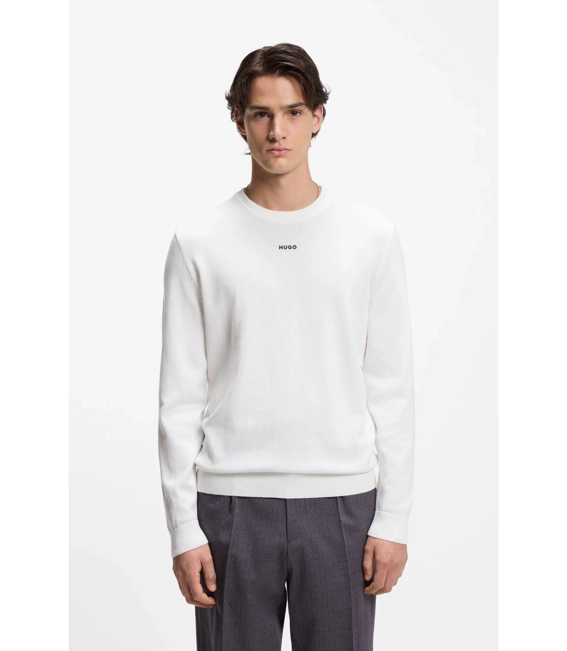 Hugo Logo Detail Sweater In Cotton White