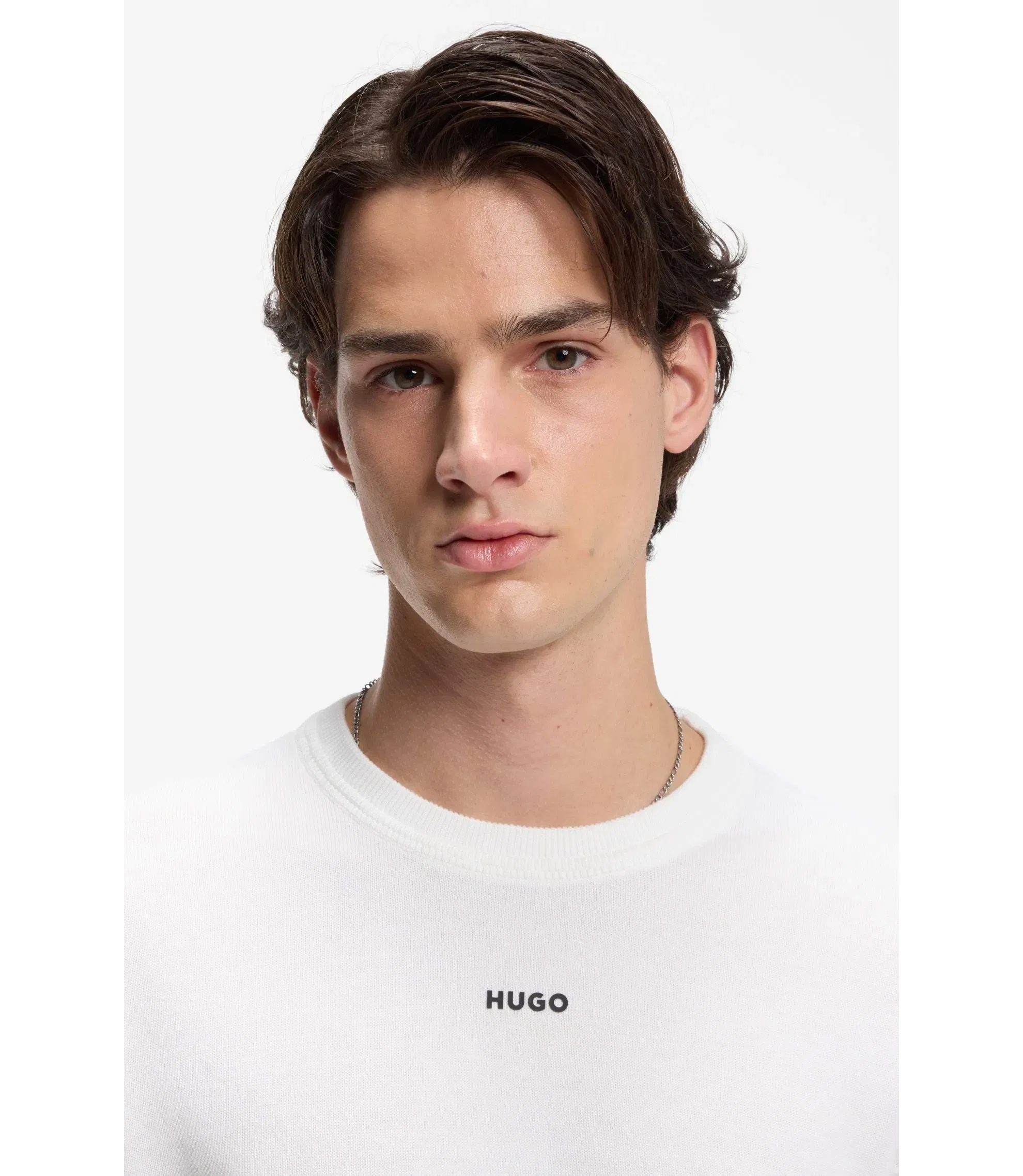 Hugo Logo Detail Sweater In Cotton White