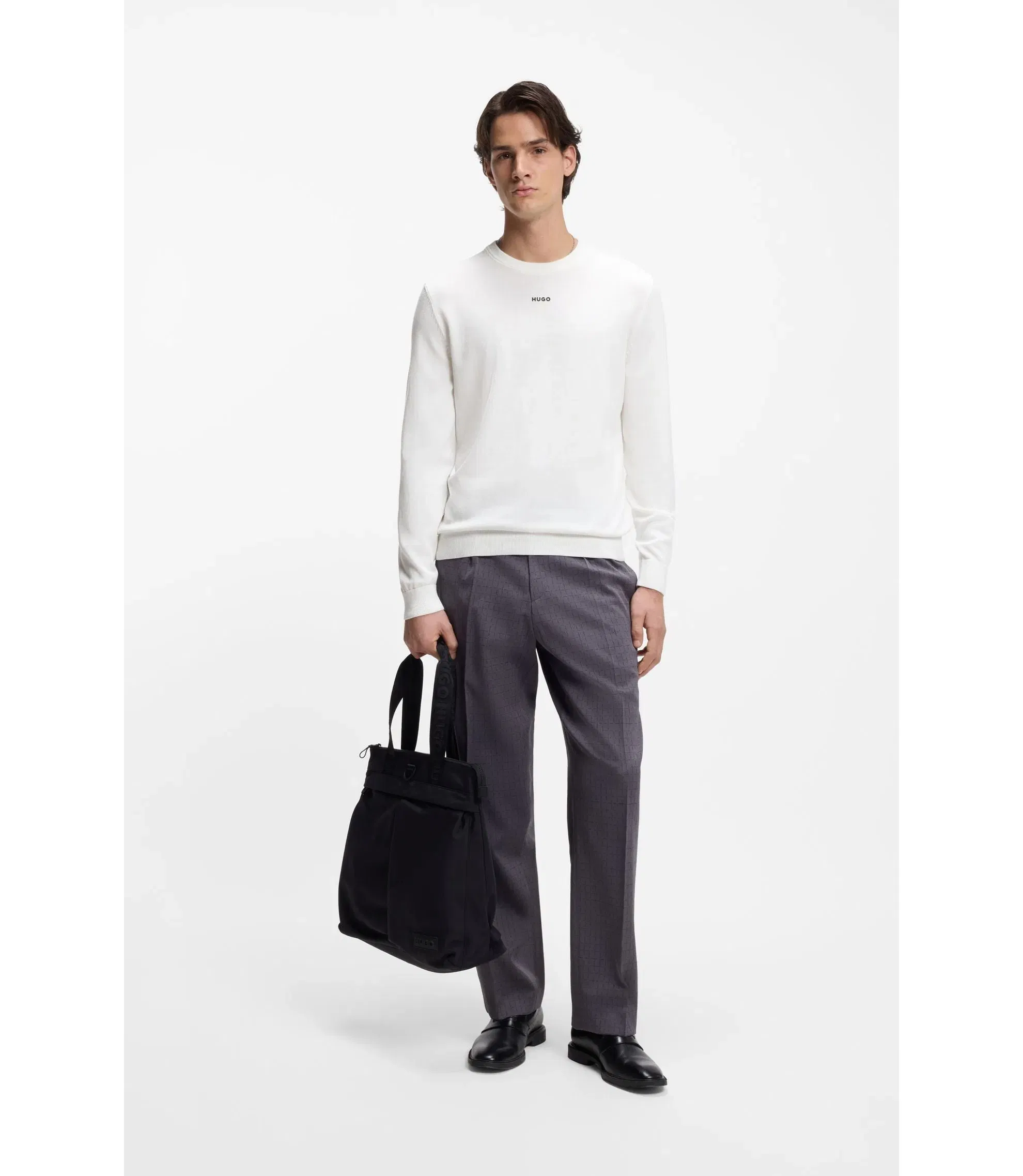 Hugo Logo Detail Sweater In Cotton White