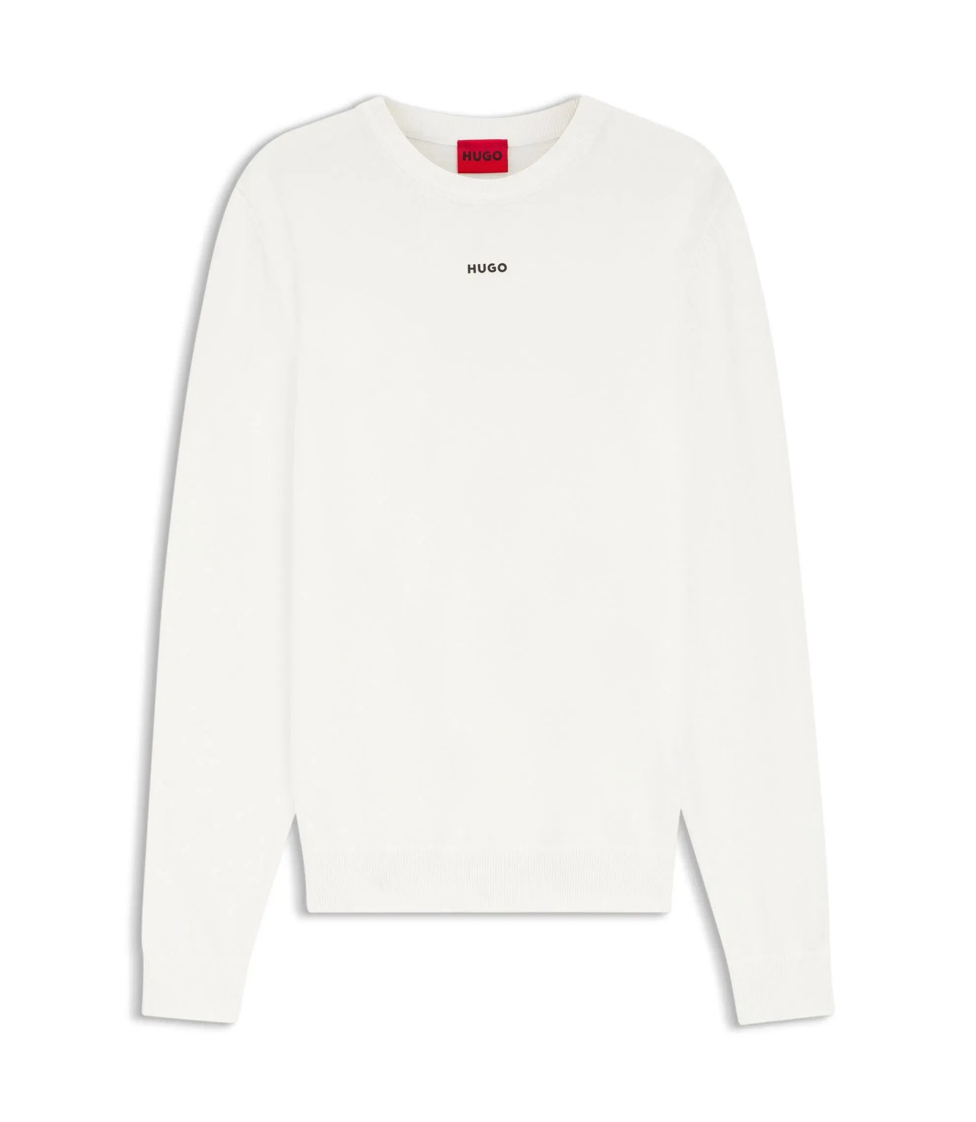 Hugo Logo Detail Sweater In Cotton White
