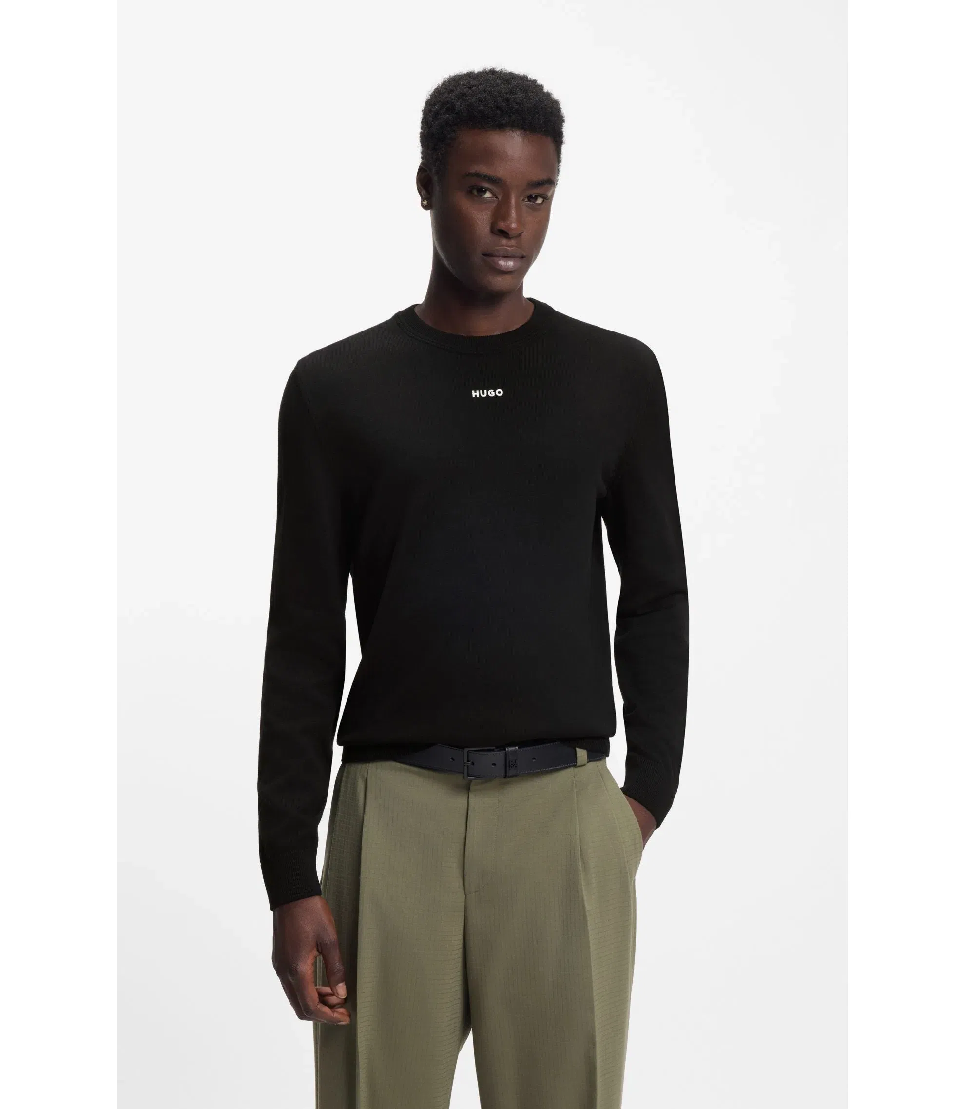 Hugo Logo Detail Sweater In Cotton Black
