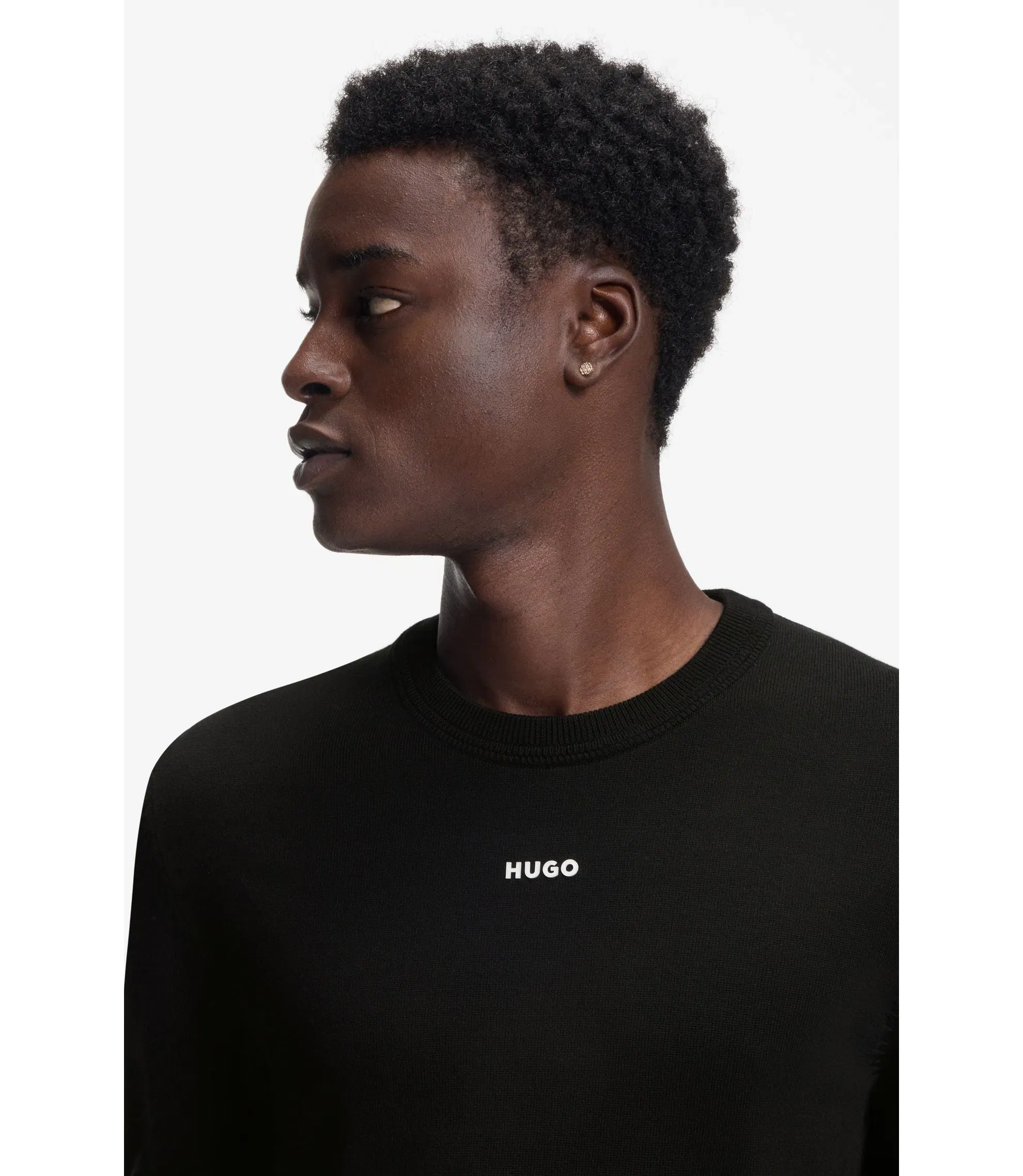 Hugo Logo Detail Sweater In Cotton Black