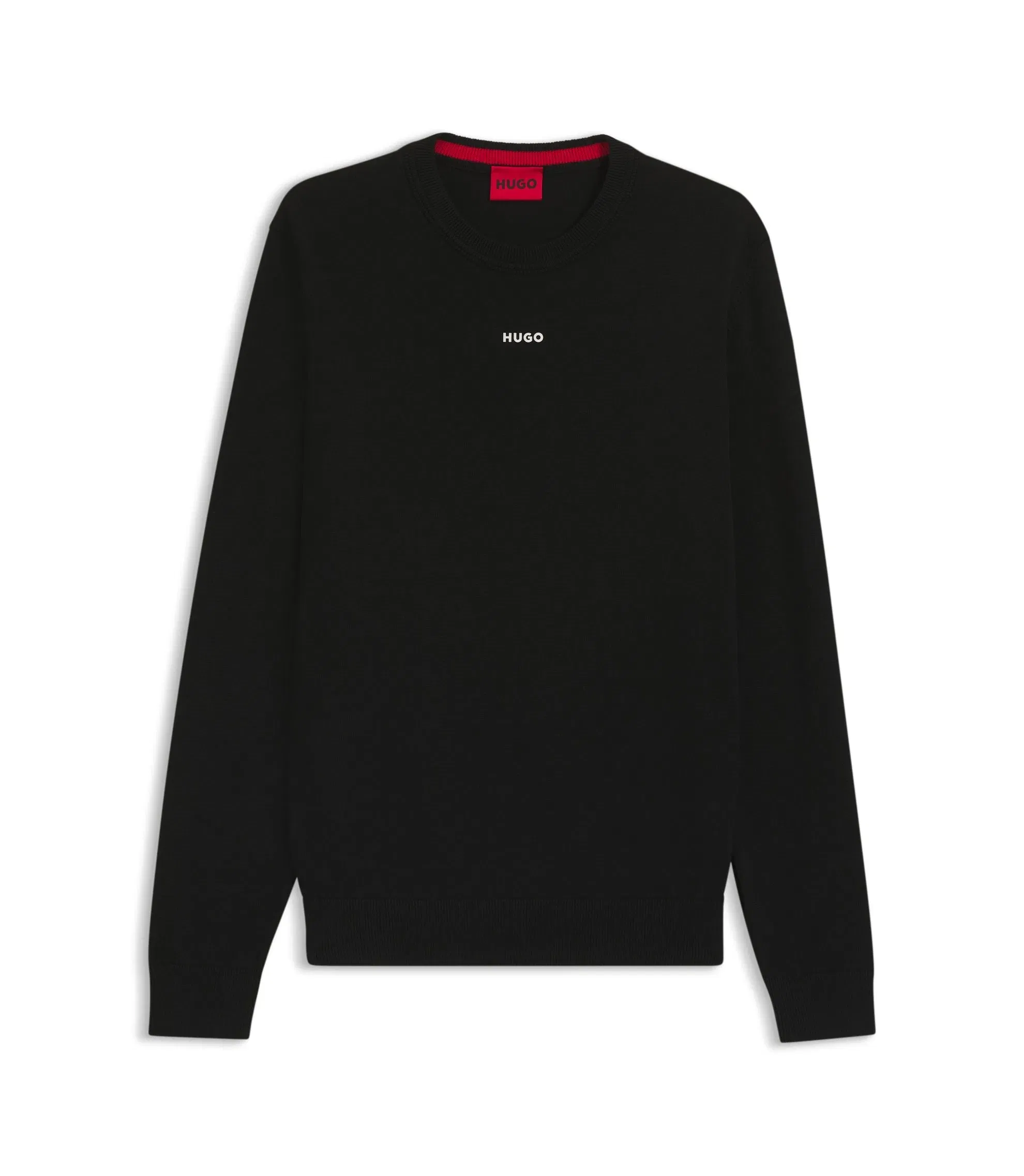 Hugo Logo Detail Sweater In Cotton Black