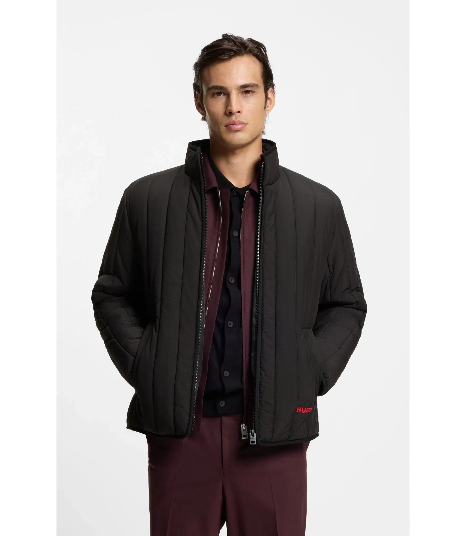 Hugo Logo Detail Jacket With Quilting Black