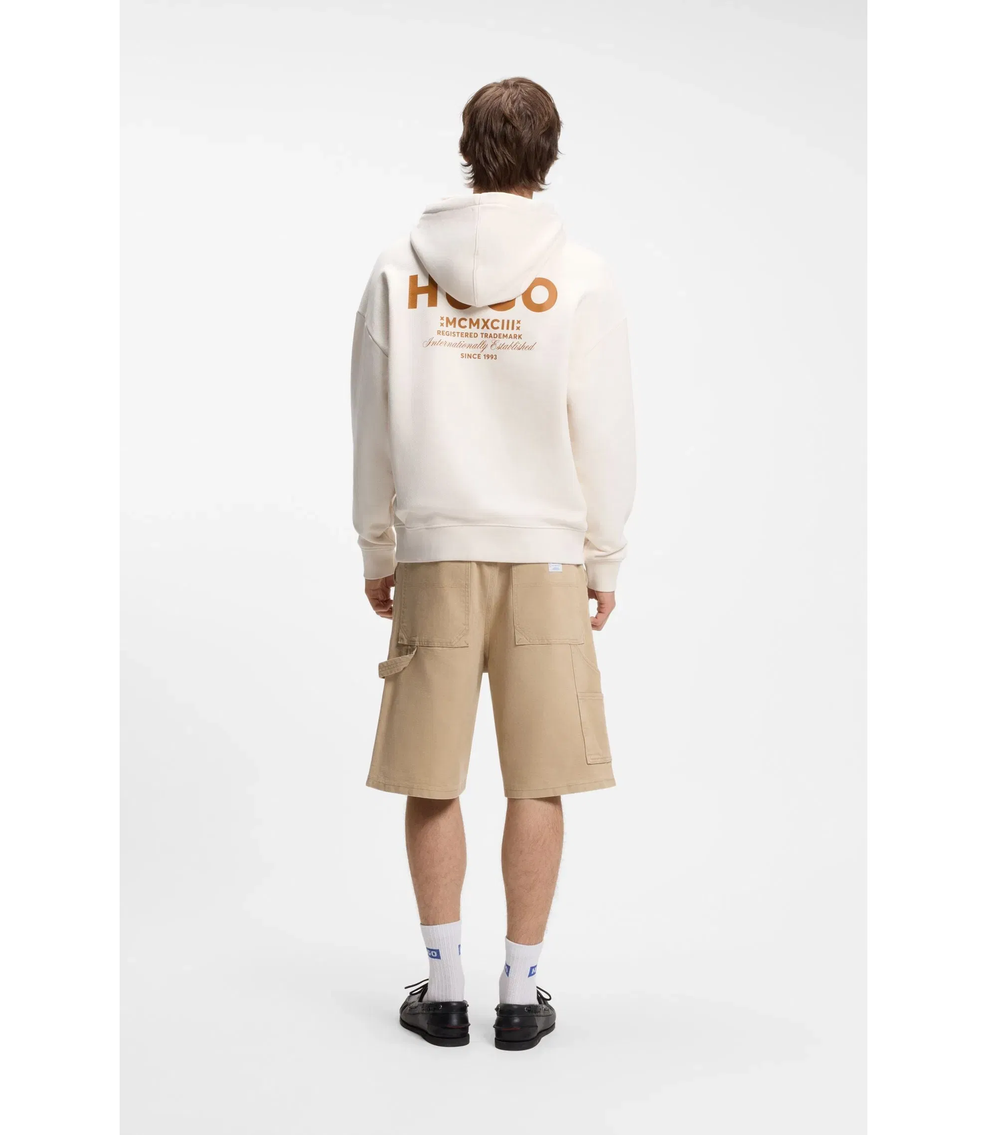 Hugo Logo Detail Hoodie In Cotton Terry White