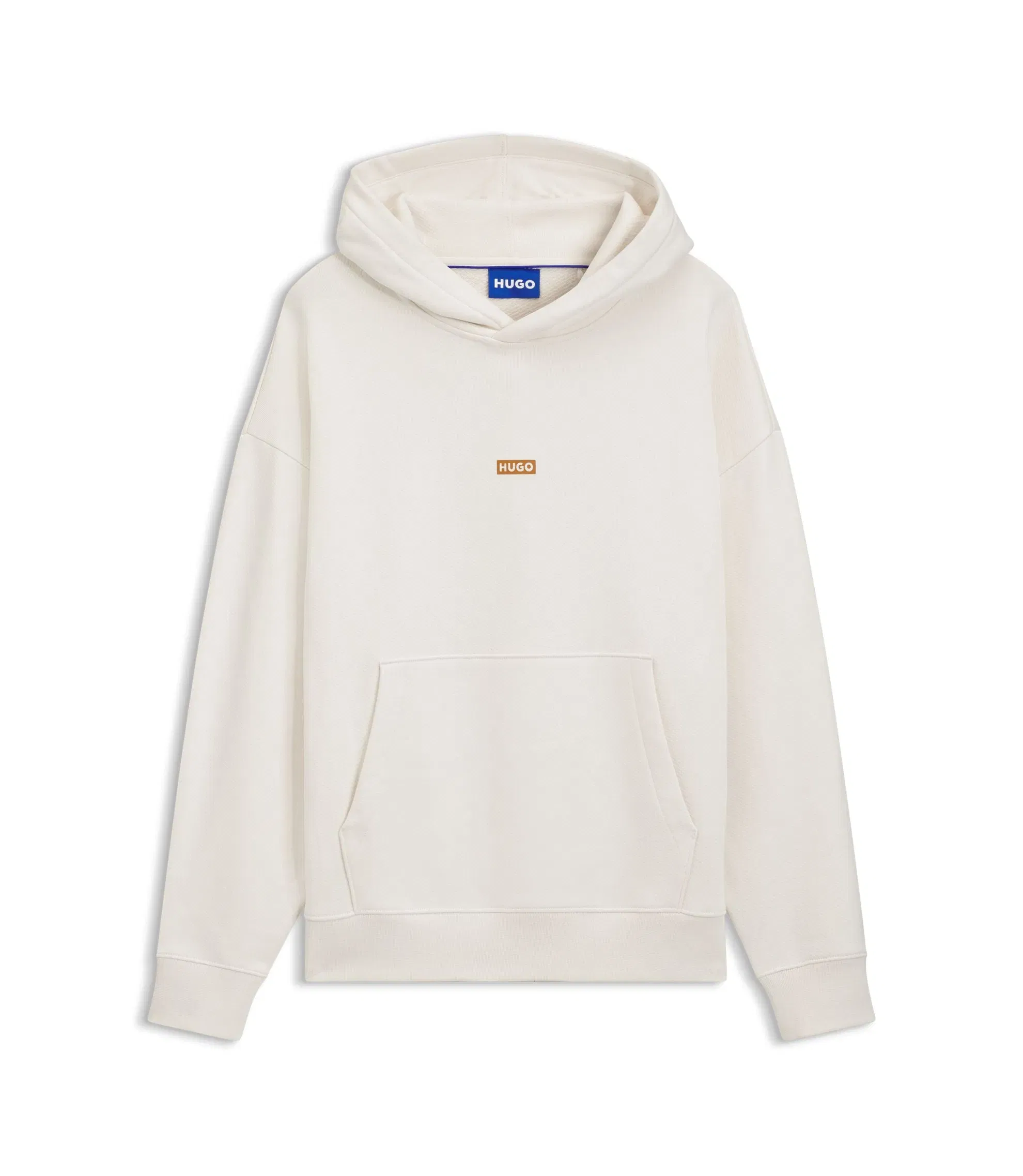 Hugo Logo Detail Hoodie In Cotton Terry White