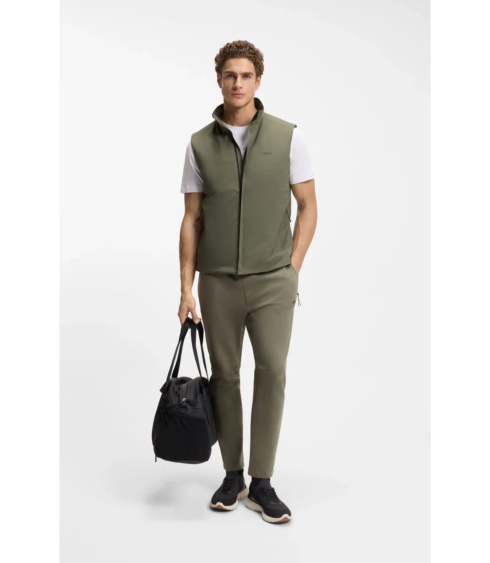 Boss Logo Detail Gilet With Water Repellent Finish Khaki