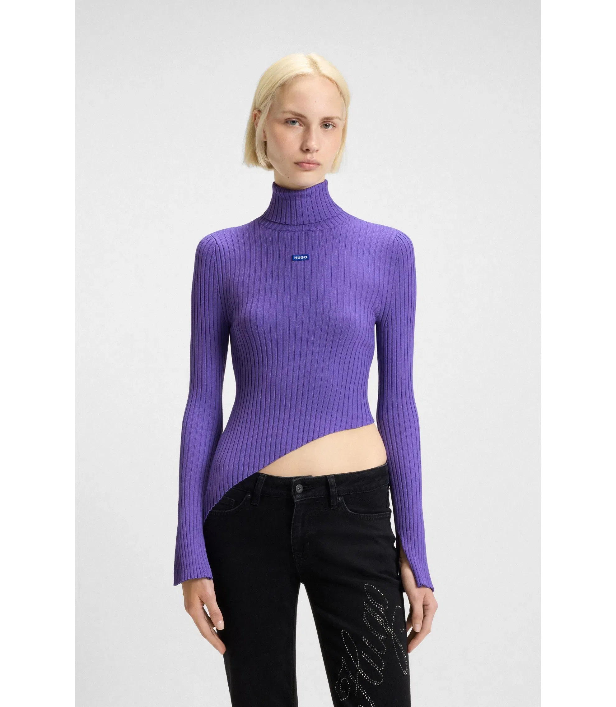 Hugo Logo Badge Sweater With Asymmetric Him Purple Women's