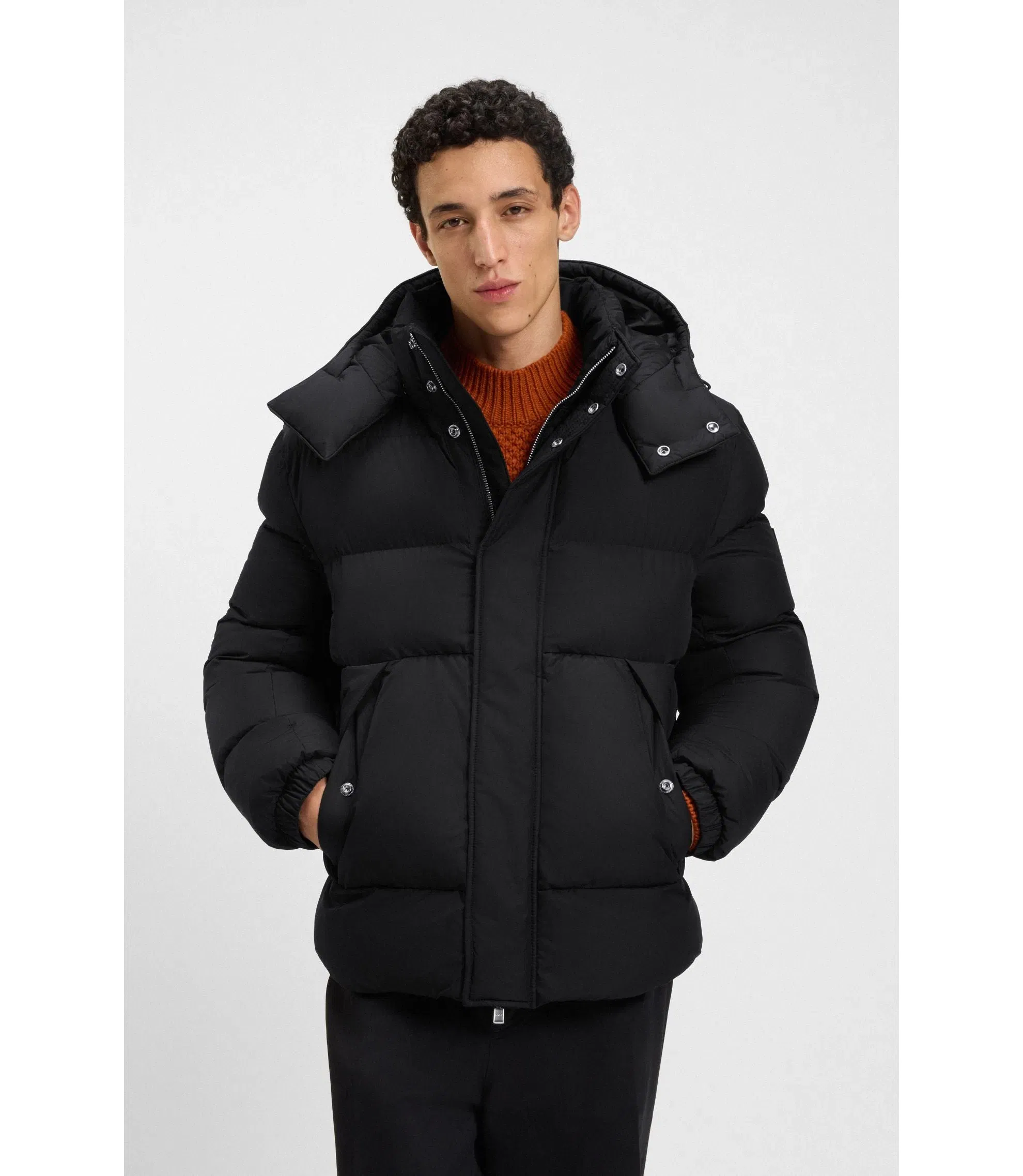 Boss Logo Badge Jacket With Water Repellent Finish Black