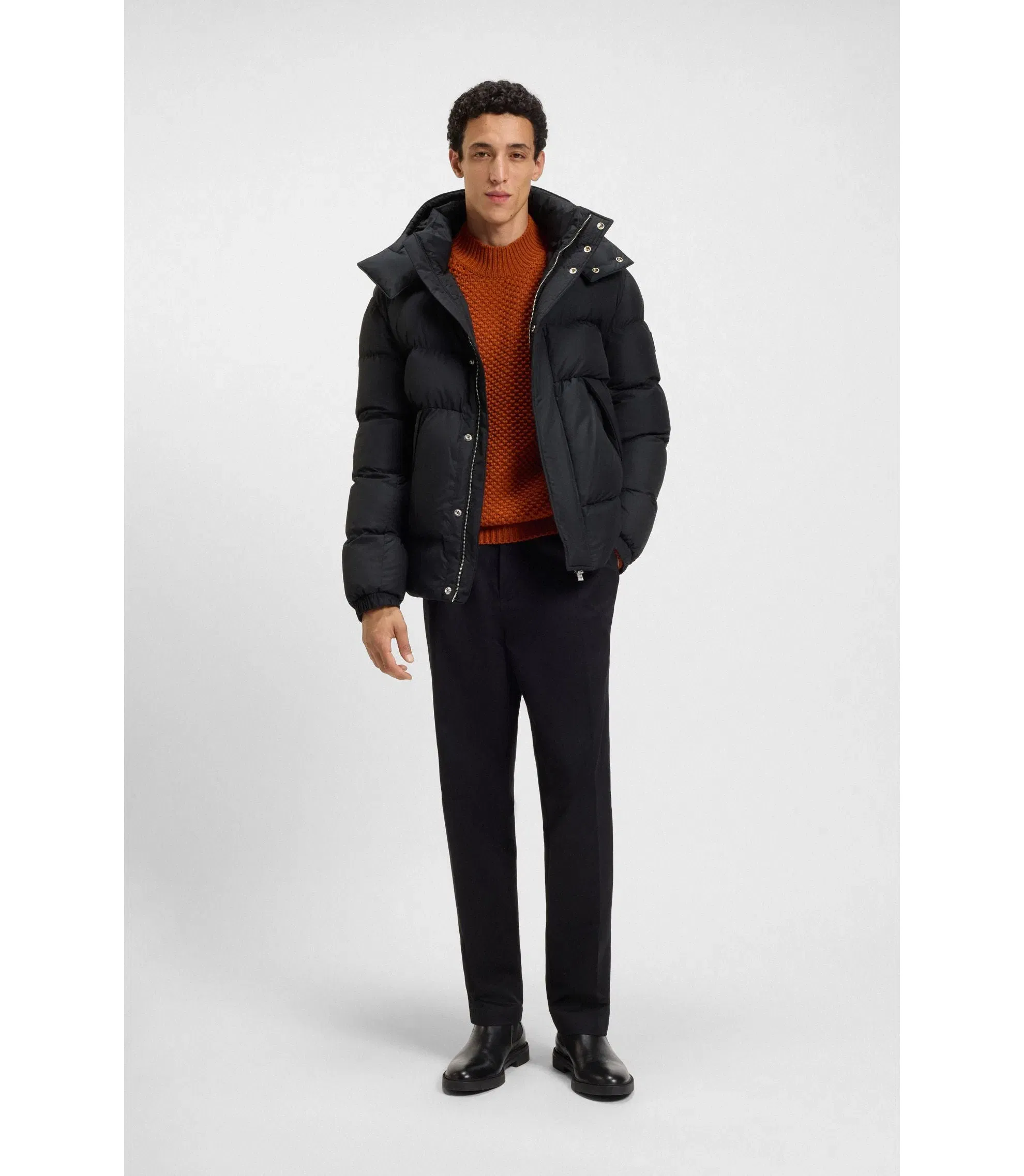 Boss Logo Badge Jacket With Water Repellent Finish Black