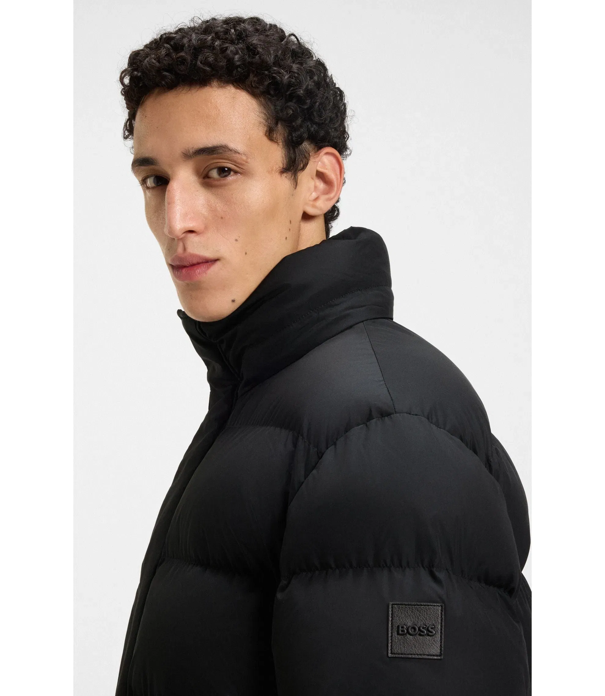 Boss Logo Badge Jacket With Water Repellent Finish Black