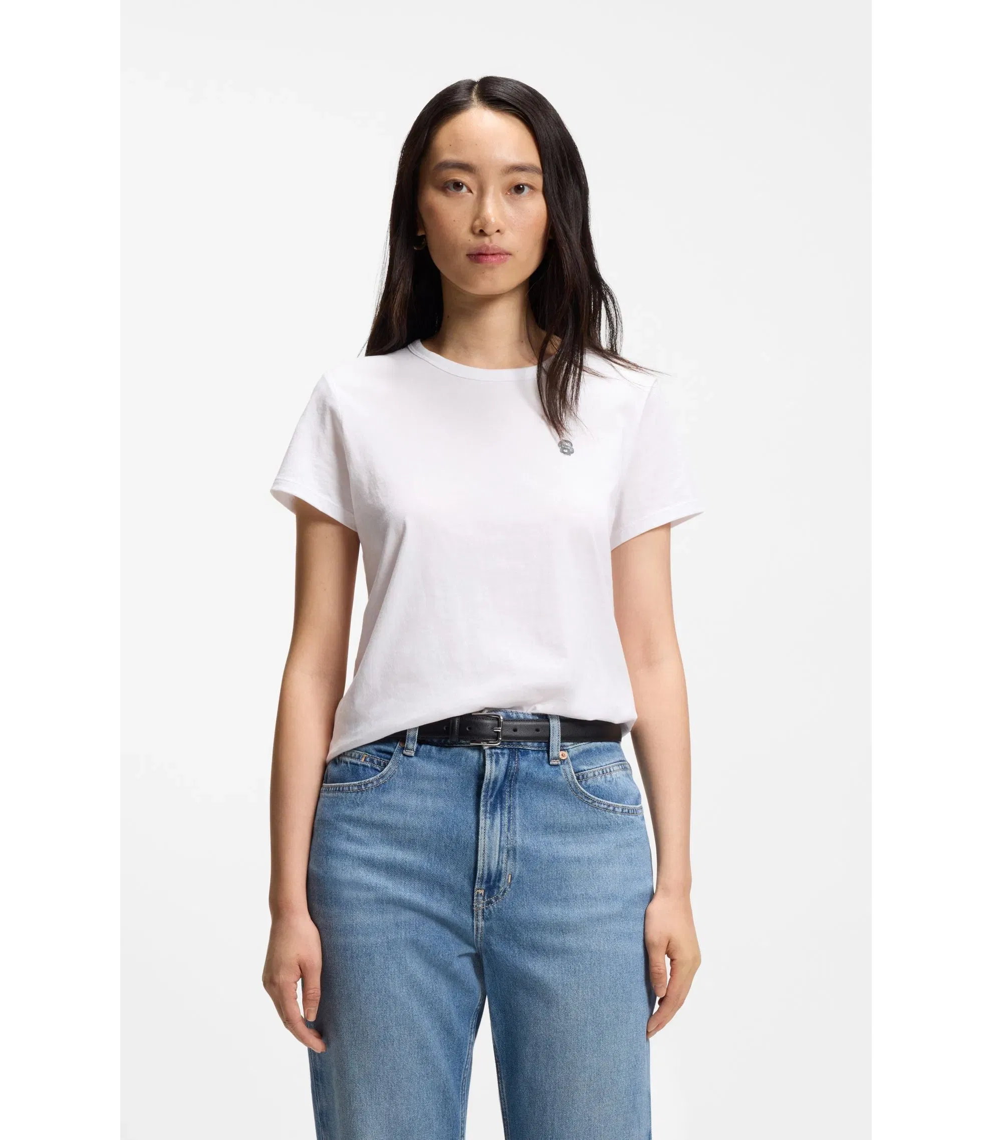 Boss Logo Artwork Slim Fit T-Shirt In Cotton Jersey White Women's