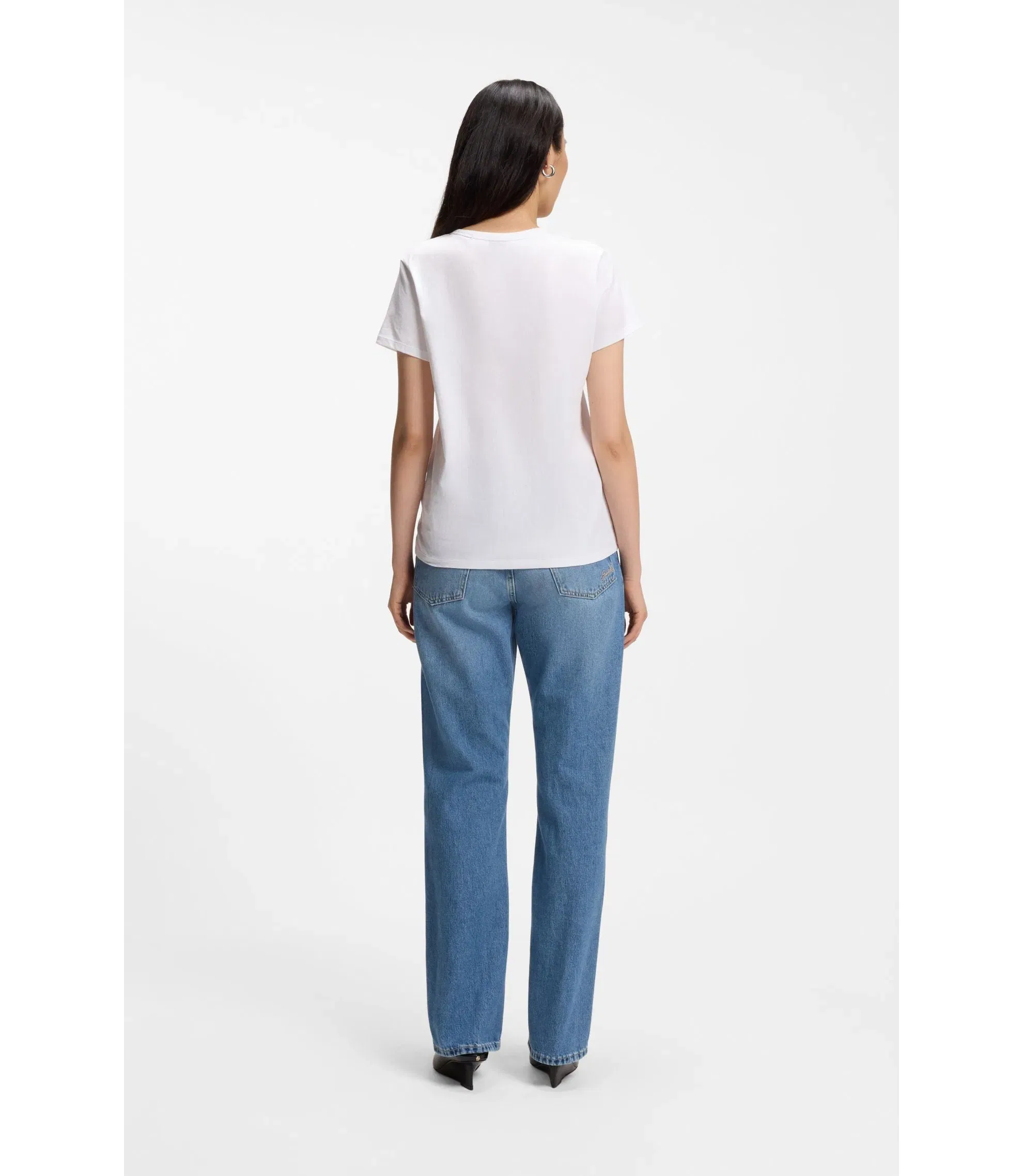 Boss Logo Artwork Slim Fit T-Shirt In Cotton Jersey White Women's