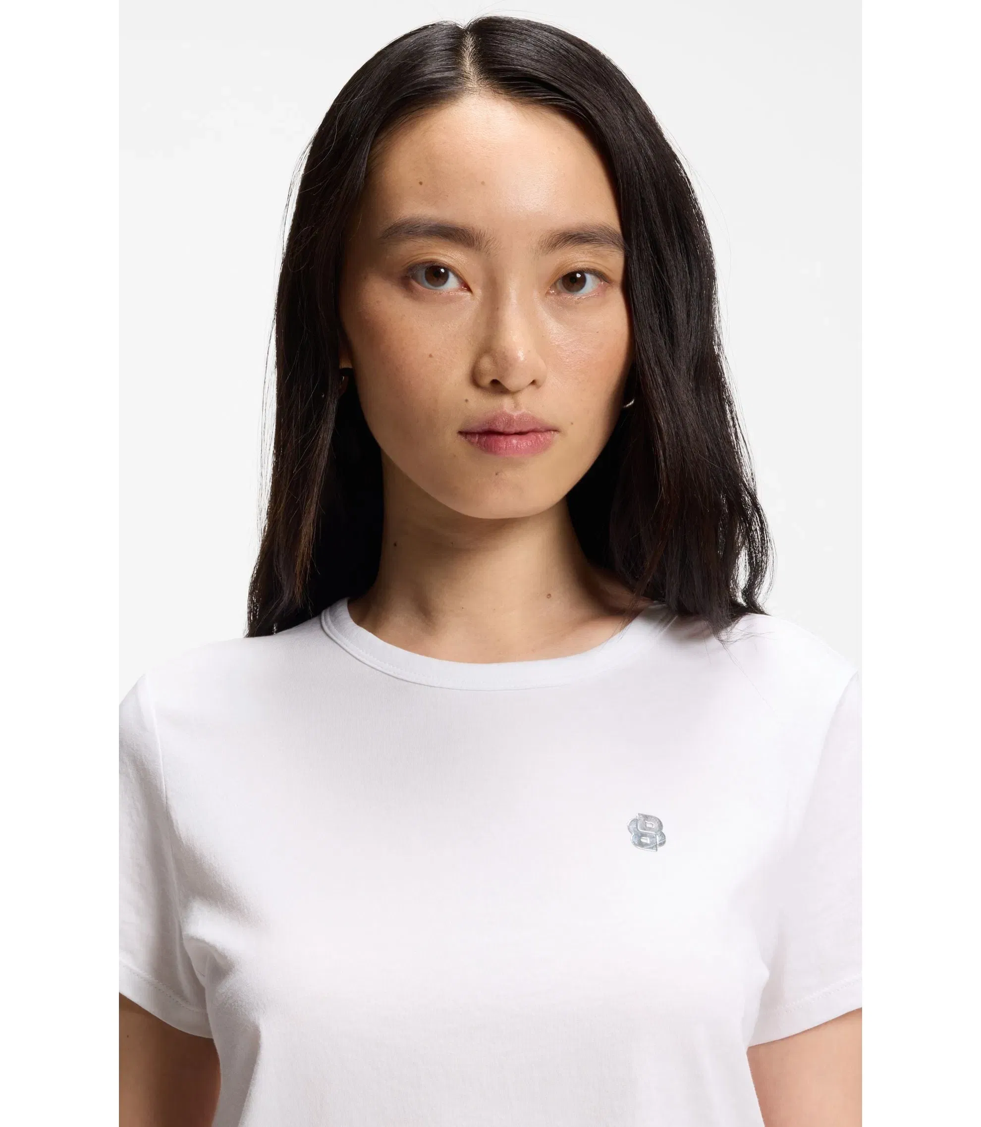 Boss Logo Artwork Slim Fit T-Shirt In Cotton Jersey White Women's
