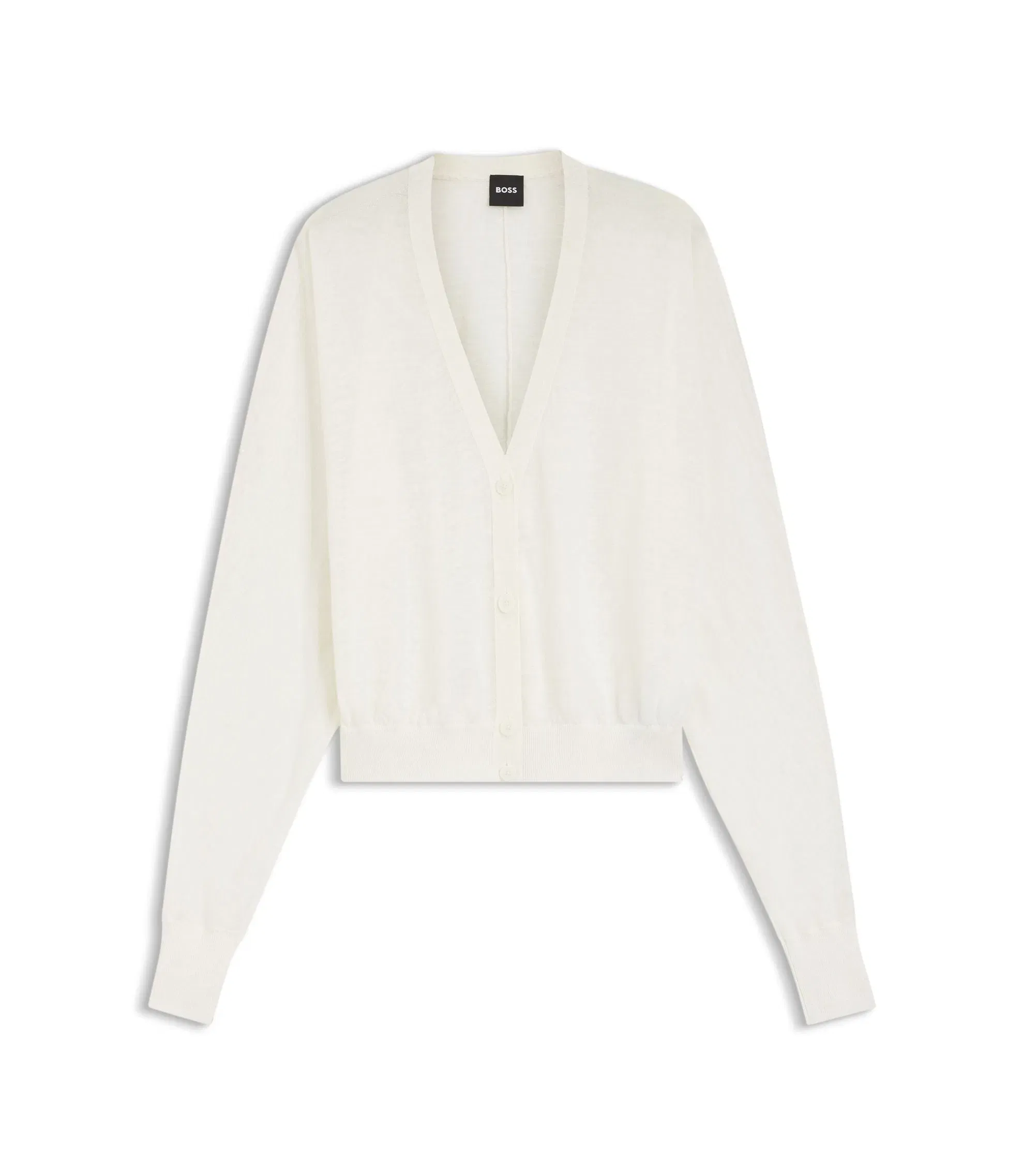 Boss Linen Cotton Cardigan With Buttoned Front White Women's