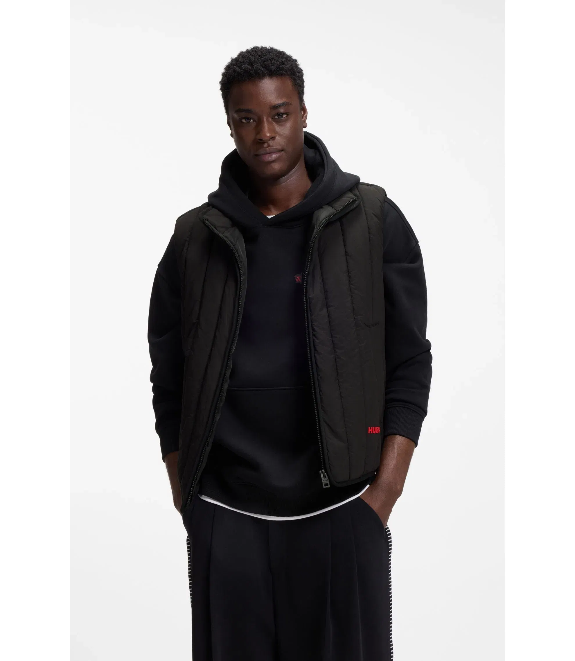 Hugo Lightweight Gilet With Vertical Quilting Black