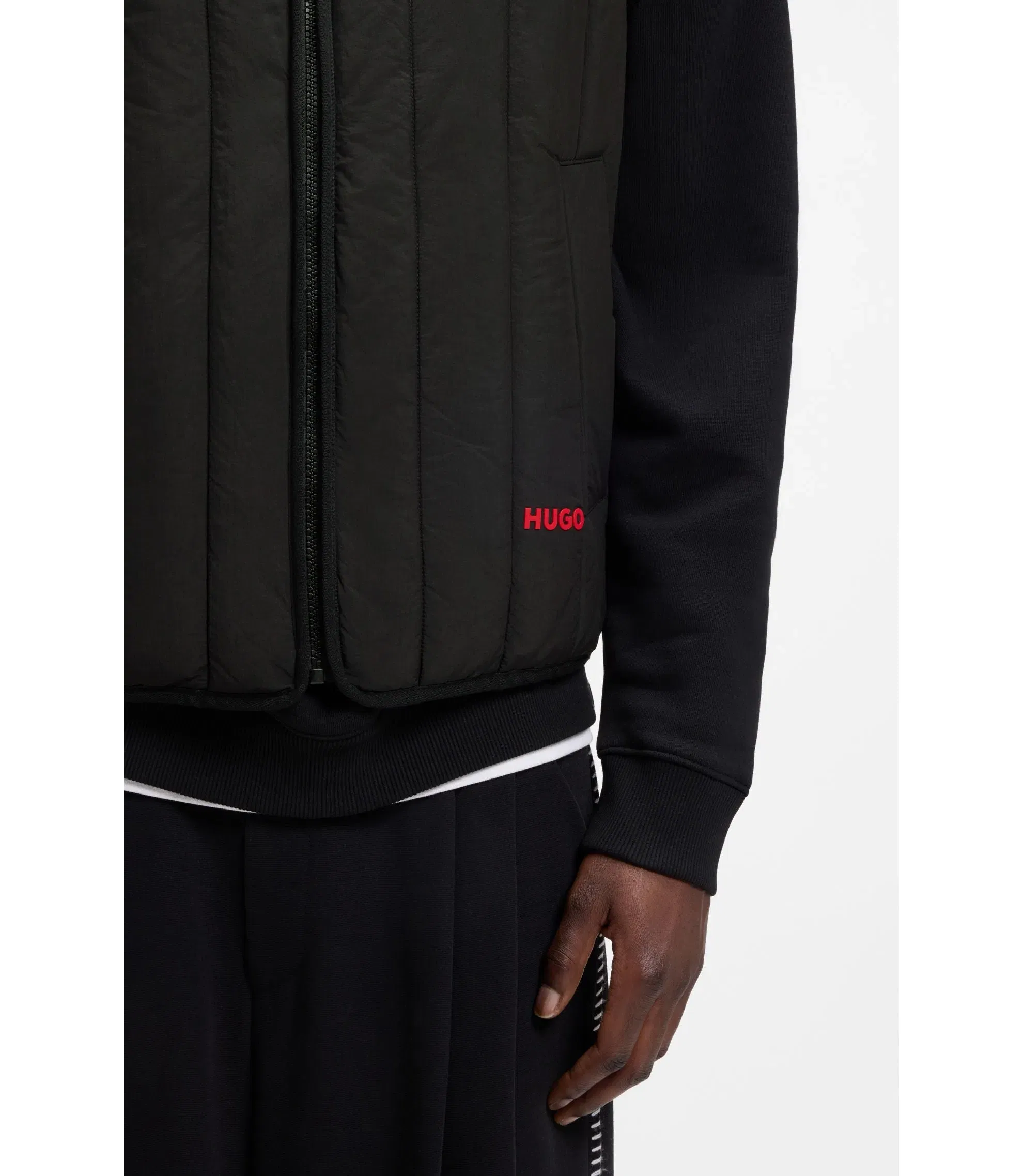 Hugo Lightweight Gilet With Vertical Quilting Black