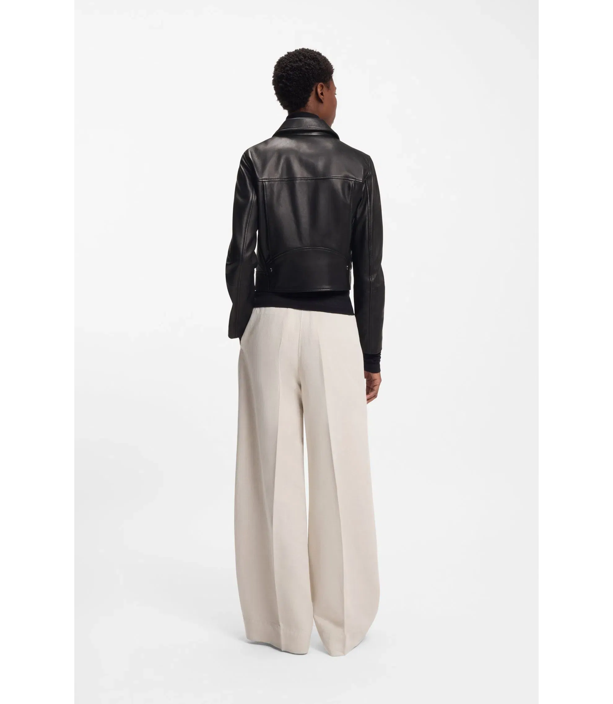 Boss Leather Biker Jacket In A Regular Fit Black Women's