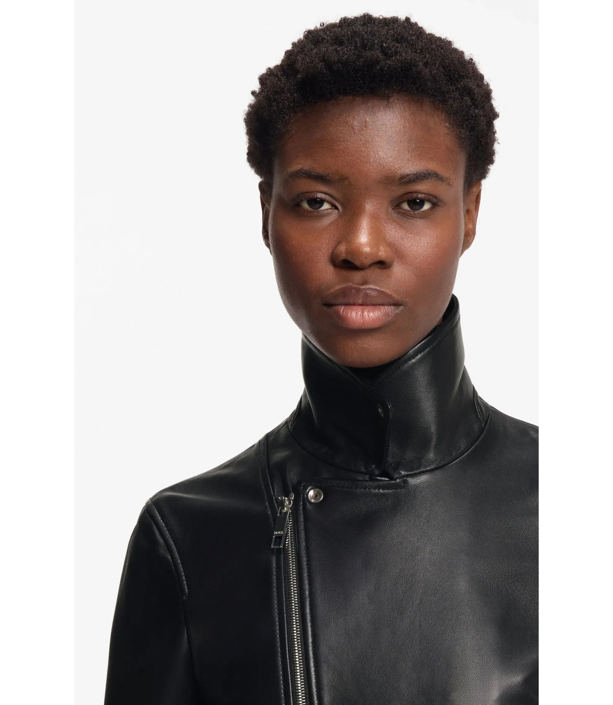 Boss Leather Biker Jacket In A Regular Fit Black Women's