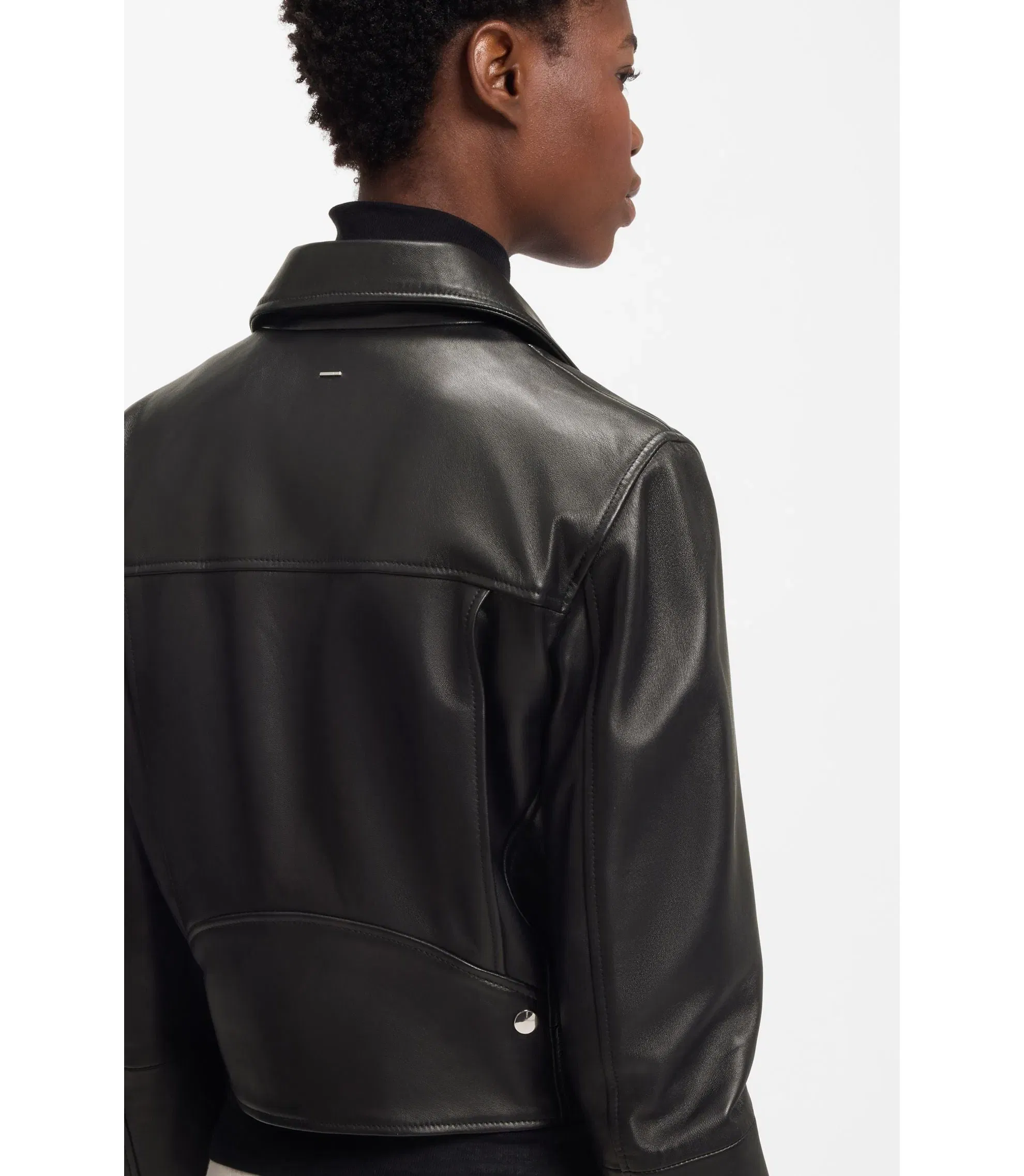 Boss Leather Biker Jacket In A Regular Fit Black Women's