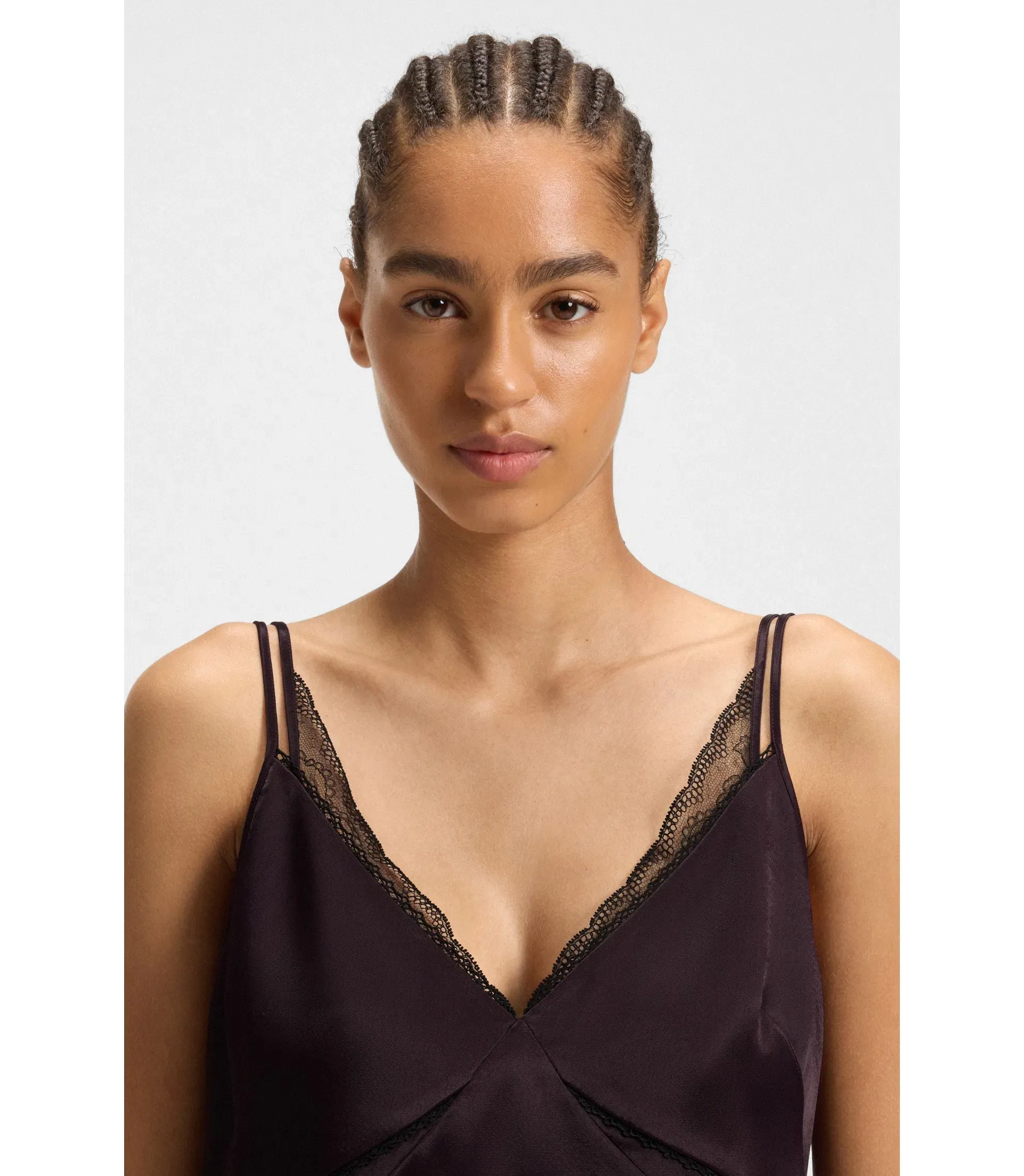 Boss Lace Trim Camisole In Satin Light Purple Women's